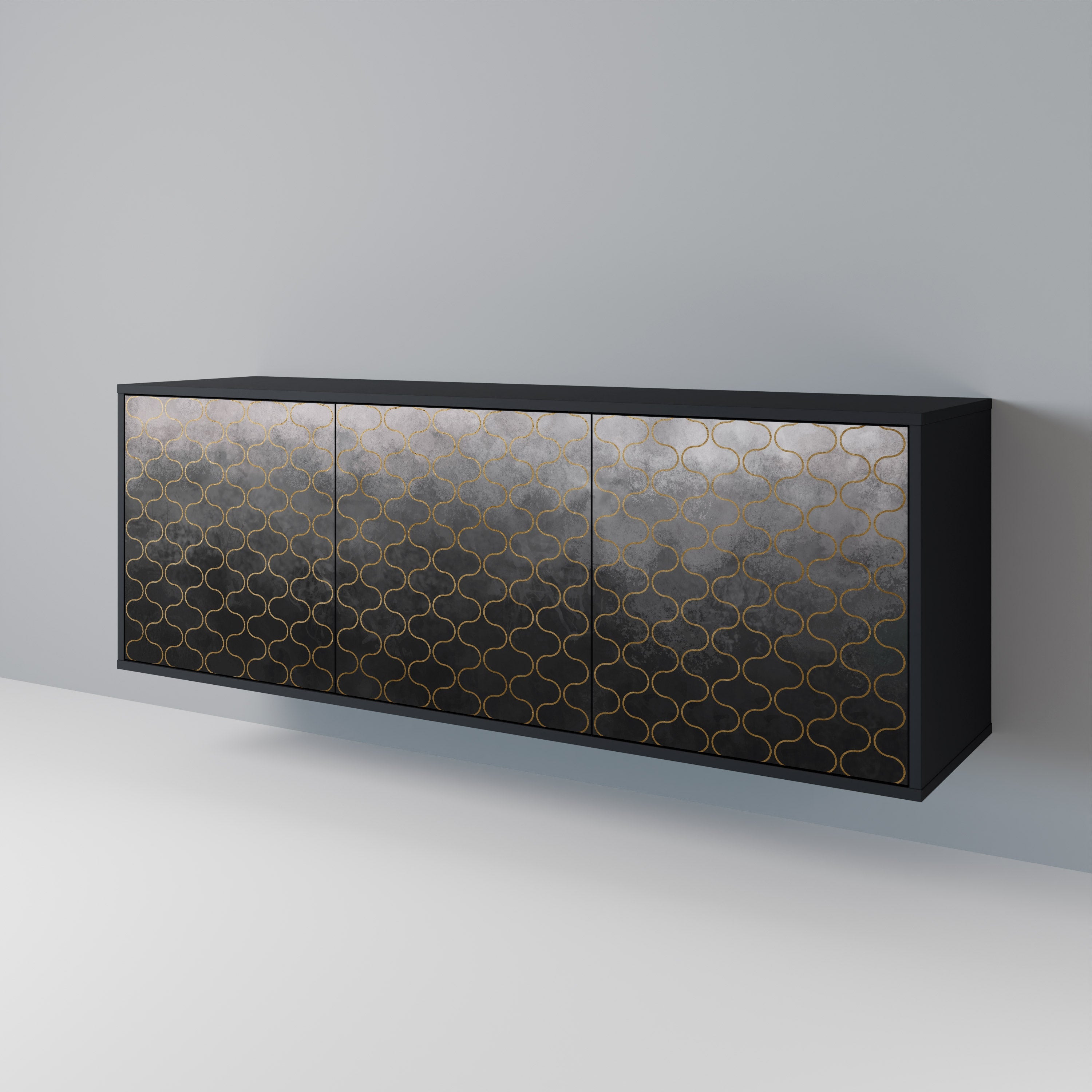 TESSELATED GRAYISH Sideboard mit 3 Türen in Schwarz