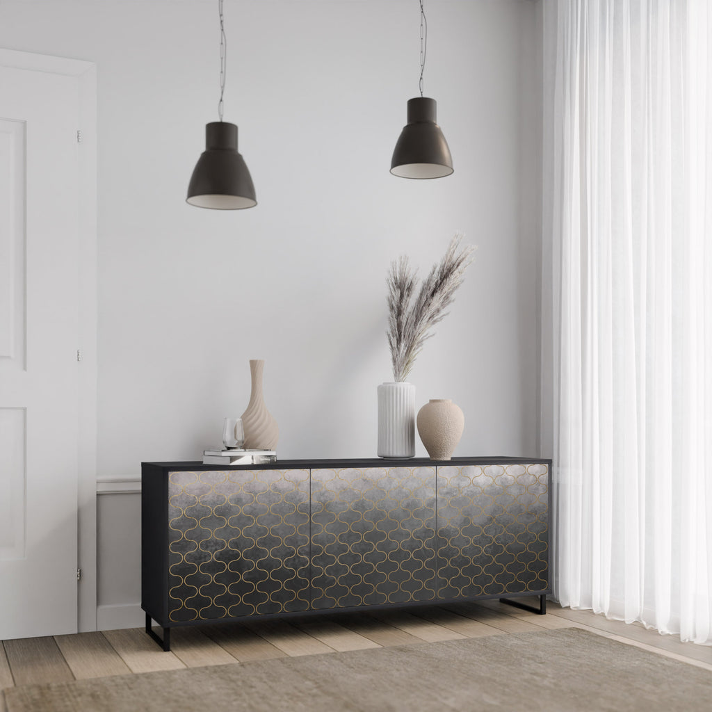 TESSELATED GRAYISH Sideboard mit 3 Türen in Schwarz