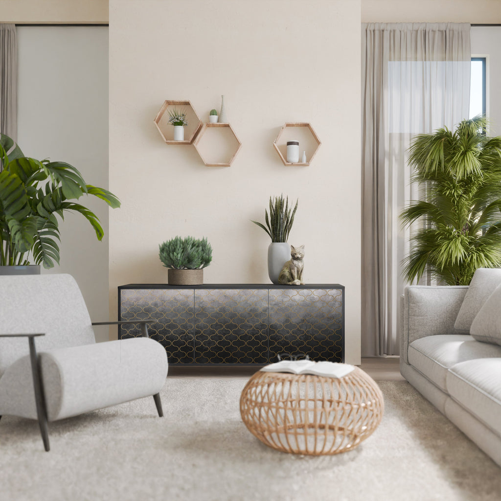 TESSELATED GRAYISH Sideboard mit 3 Türen in Schwarz