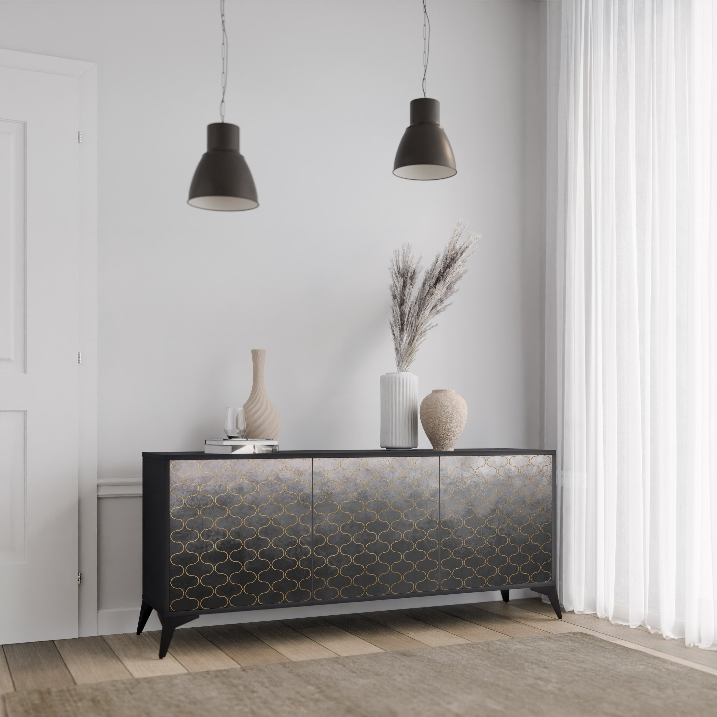 TESSELATED GRAYISH Sideboard mit 3 Türen in Schwarz