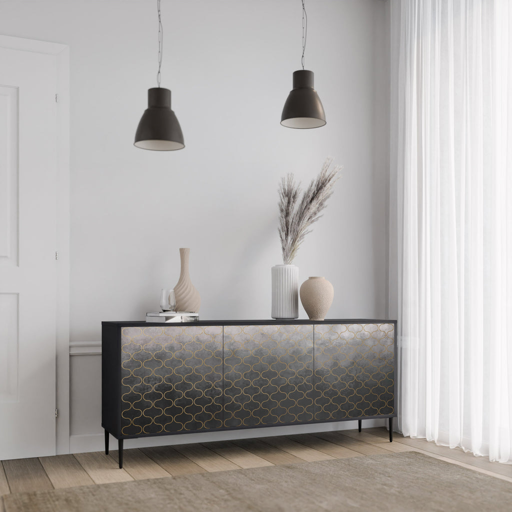 TESSELATED GRAYISH Sideboard mit 3 Türen in Schwarz