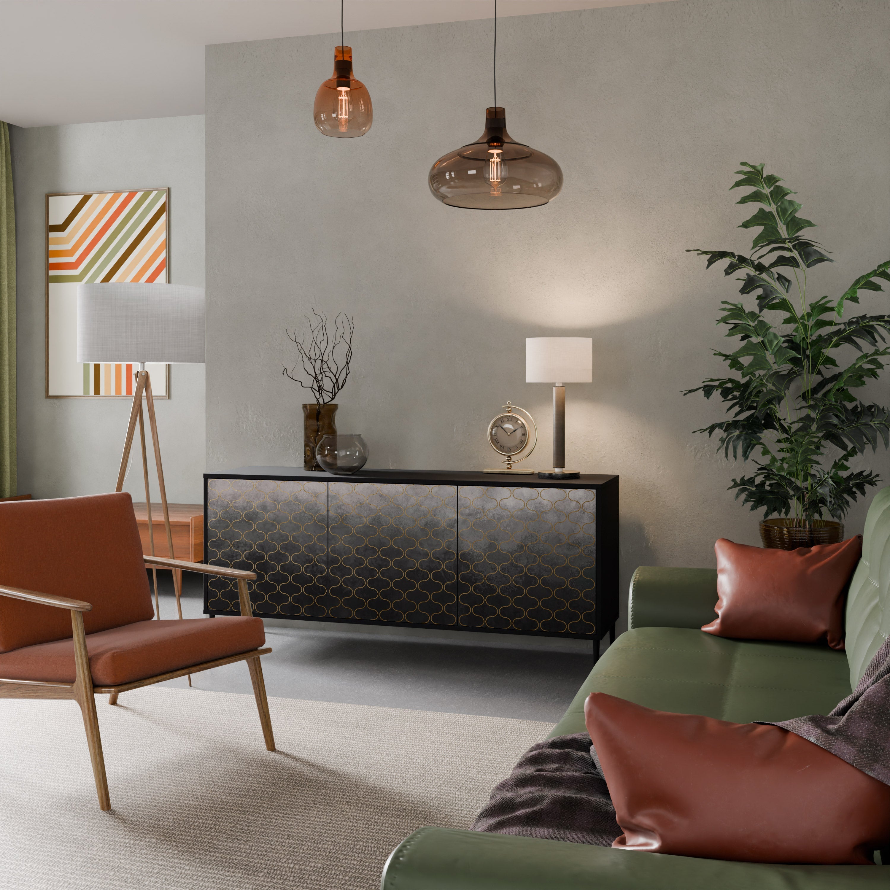 TESSELATED GRAYISH Sideboard mit 3 Türen in Schwarz