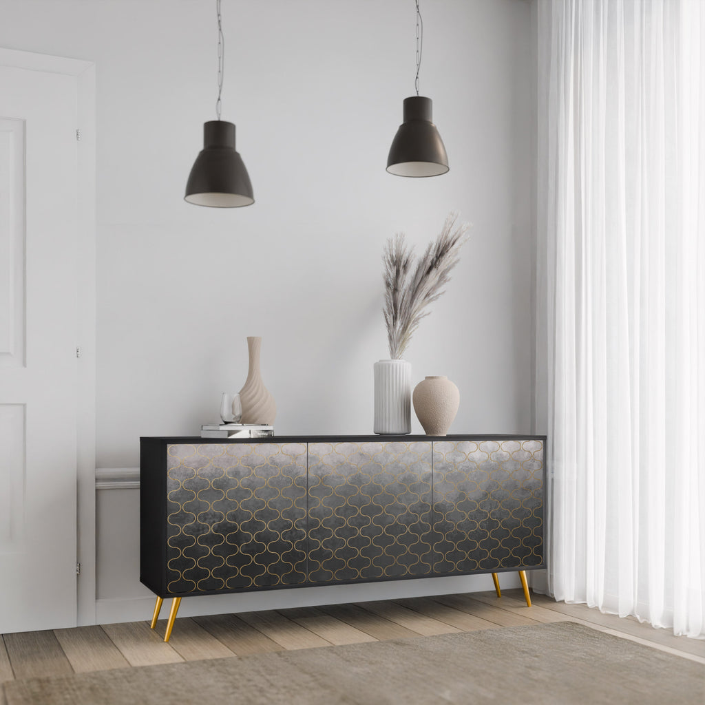 TESSELATED GRAYISH Sideboard mit 3 Türen in Schwarz