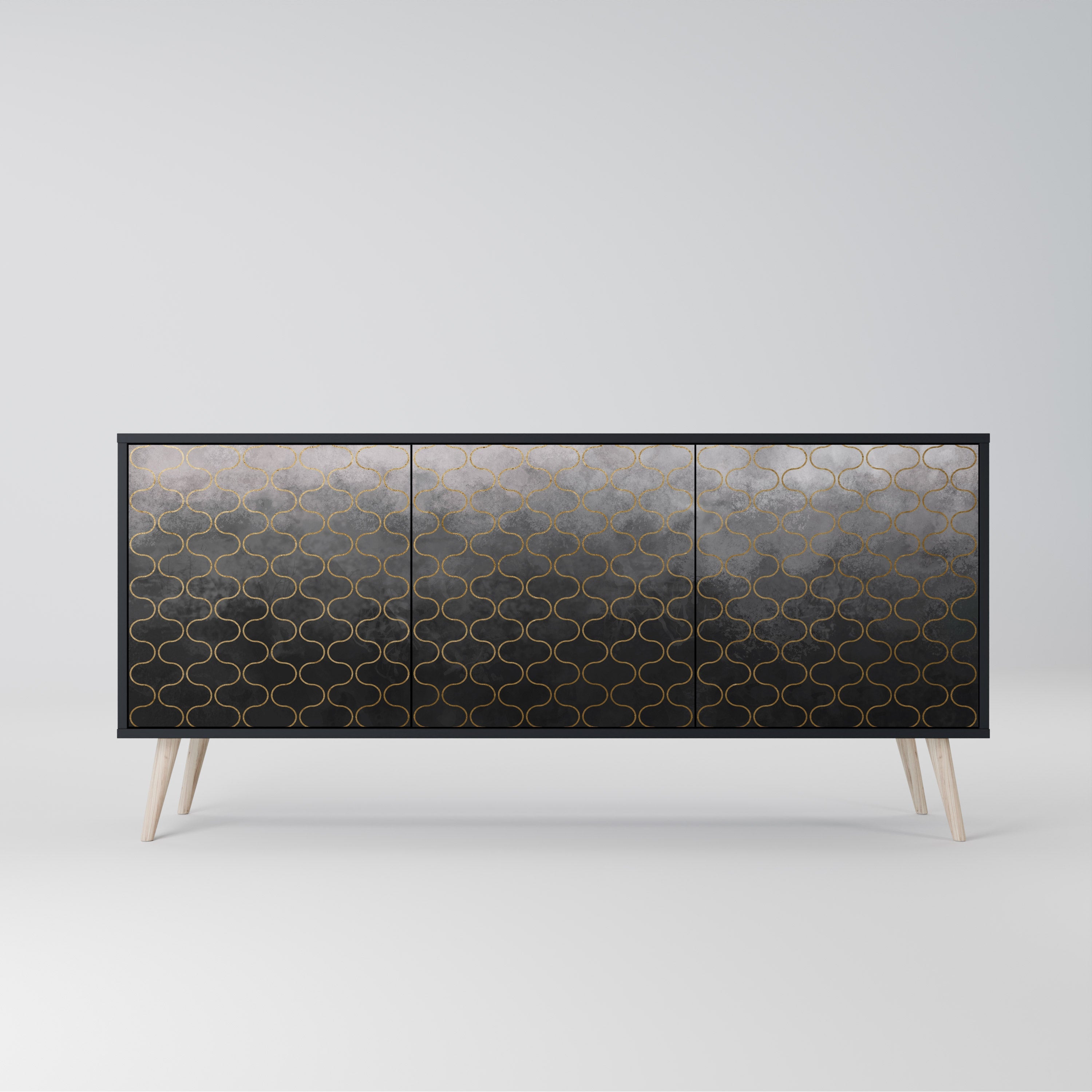 TESSELATED GRAYISH Sideboard mit 3 Türen in Schwarz