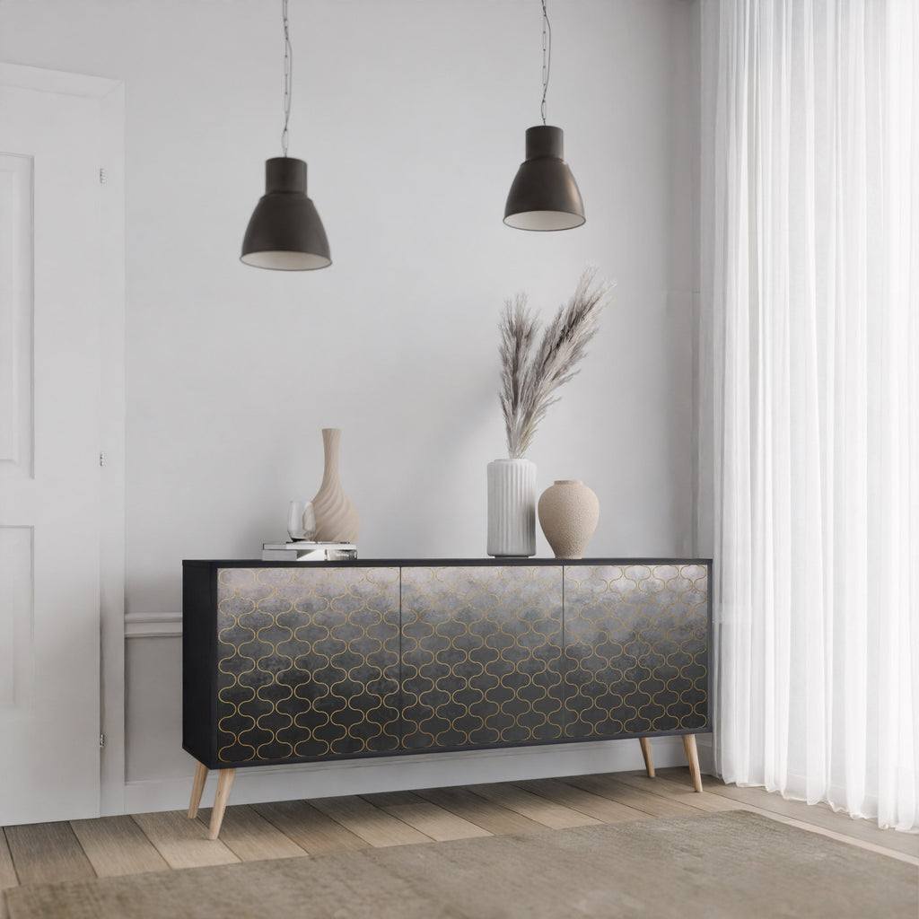 TESSELATED GRAYISH Sideboard mit 3 Türen in Schwarz