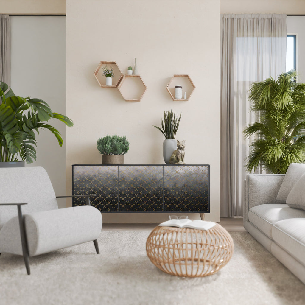 TESSELATED GRAYISH Sideboard mit 3 Türen in Schwarz