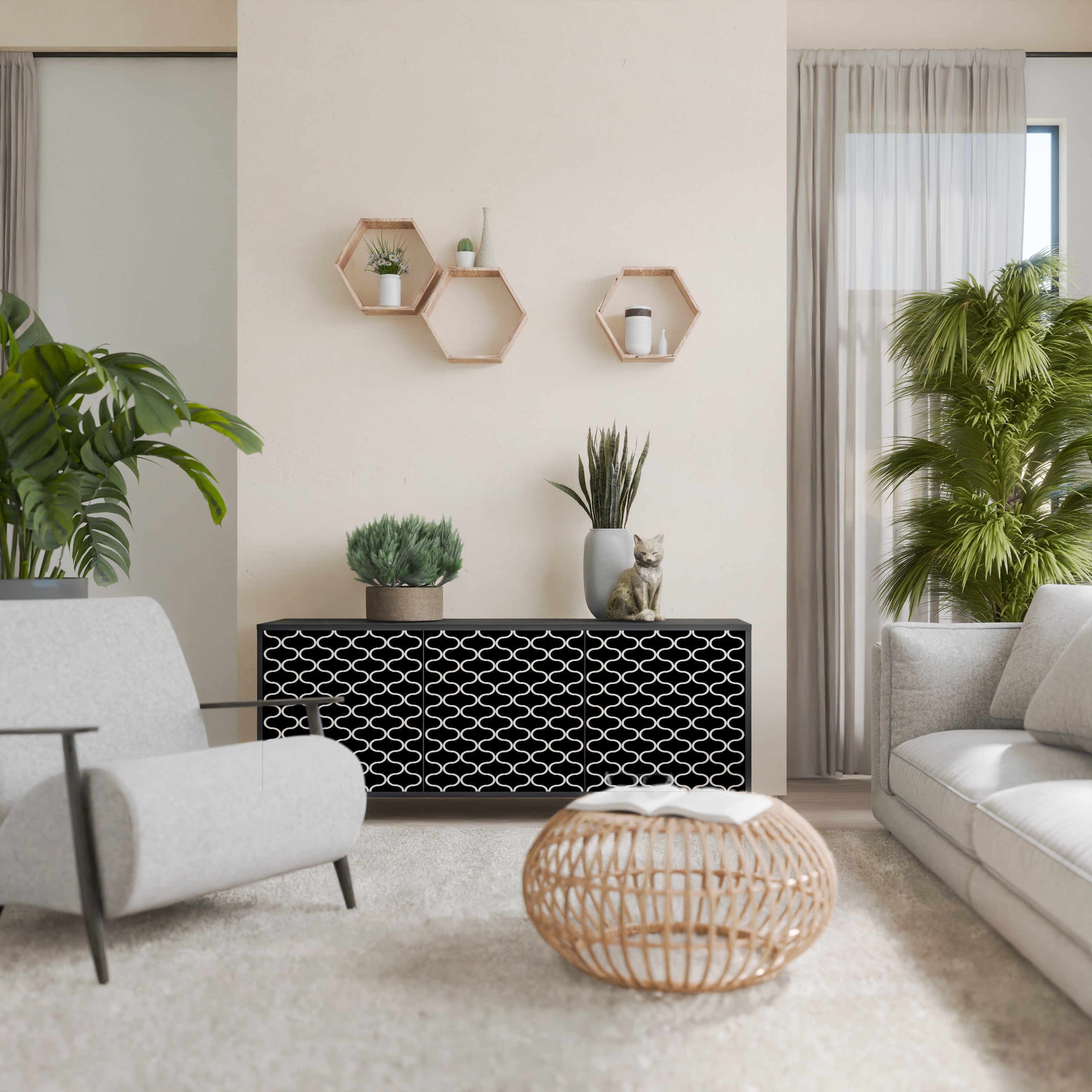 TESSELATED BLACKNESS Sideboard mit 3 Türen in Schwarz