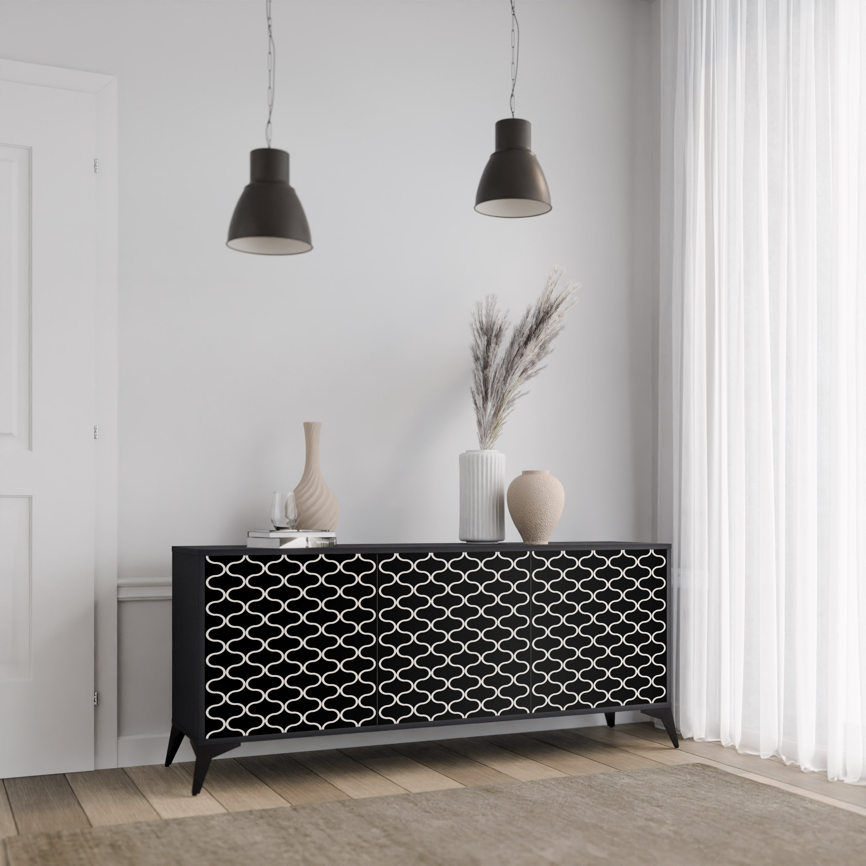 TESSELATED BLACKNESS Sideboard mit 3 Türen in Schwarz