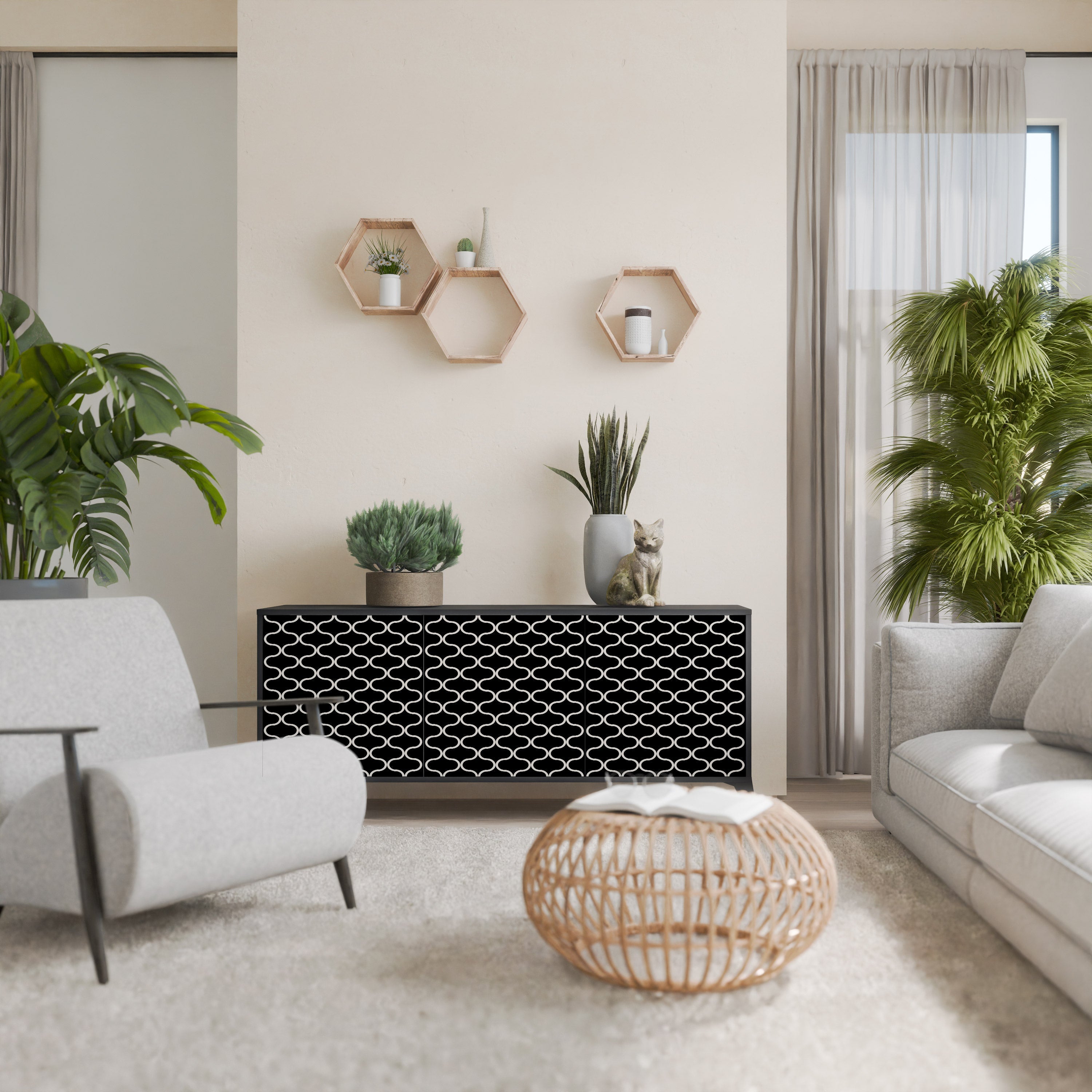 TESSELATED BLACKNESS Sideboard mit 3 Türen in Schwarz