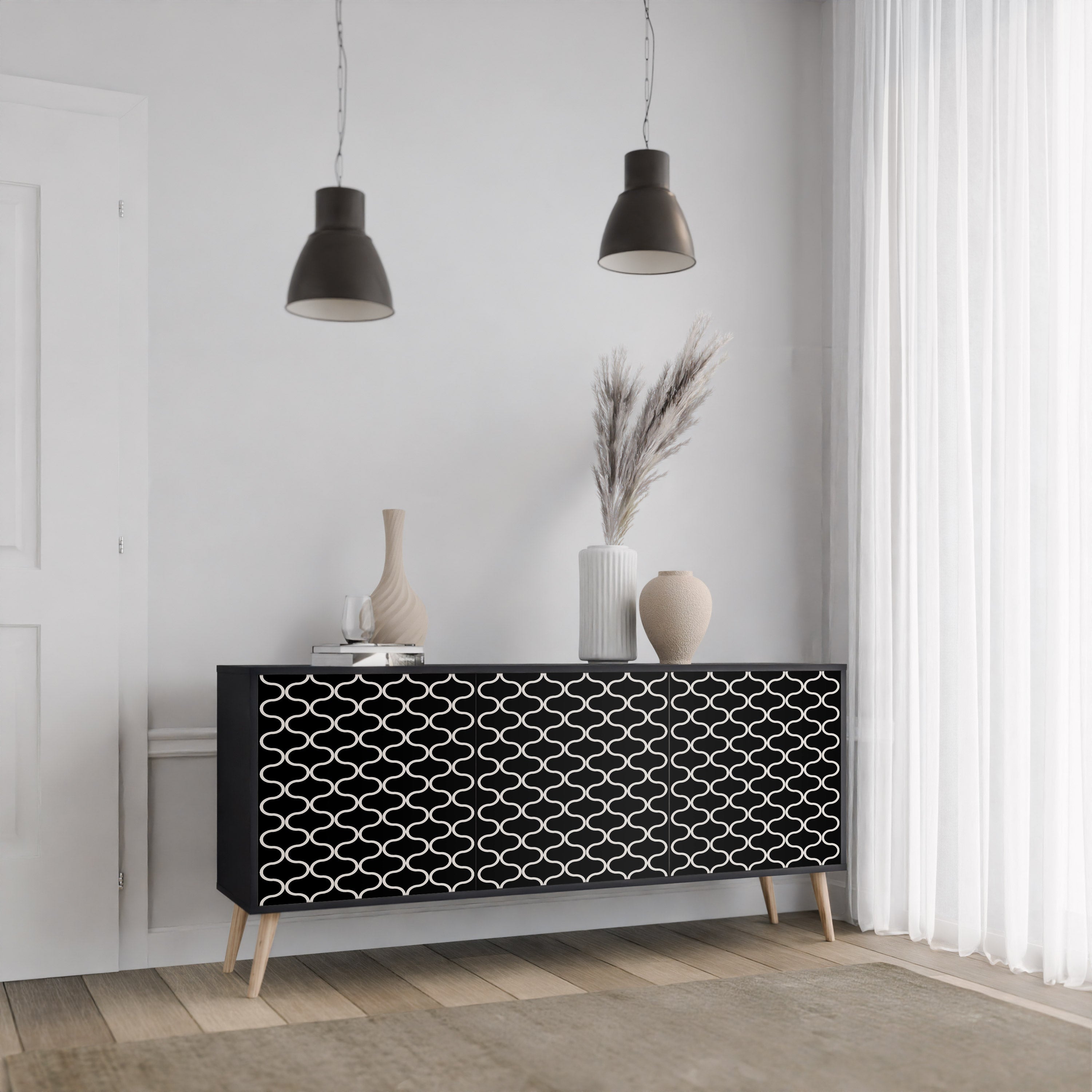 TESSELATED BLACKNESS Sideboard mit 3 Türen in Schwarz