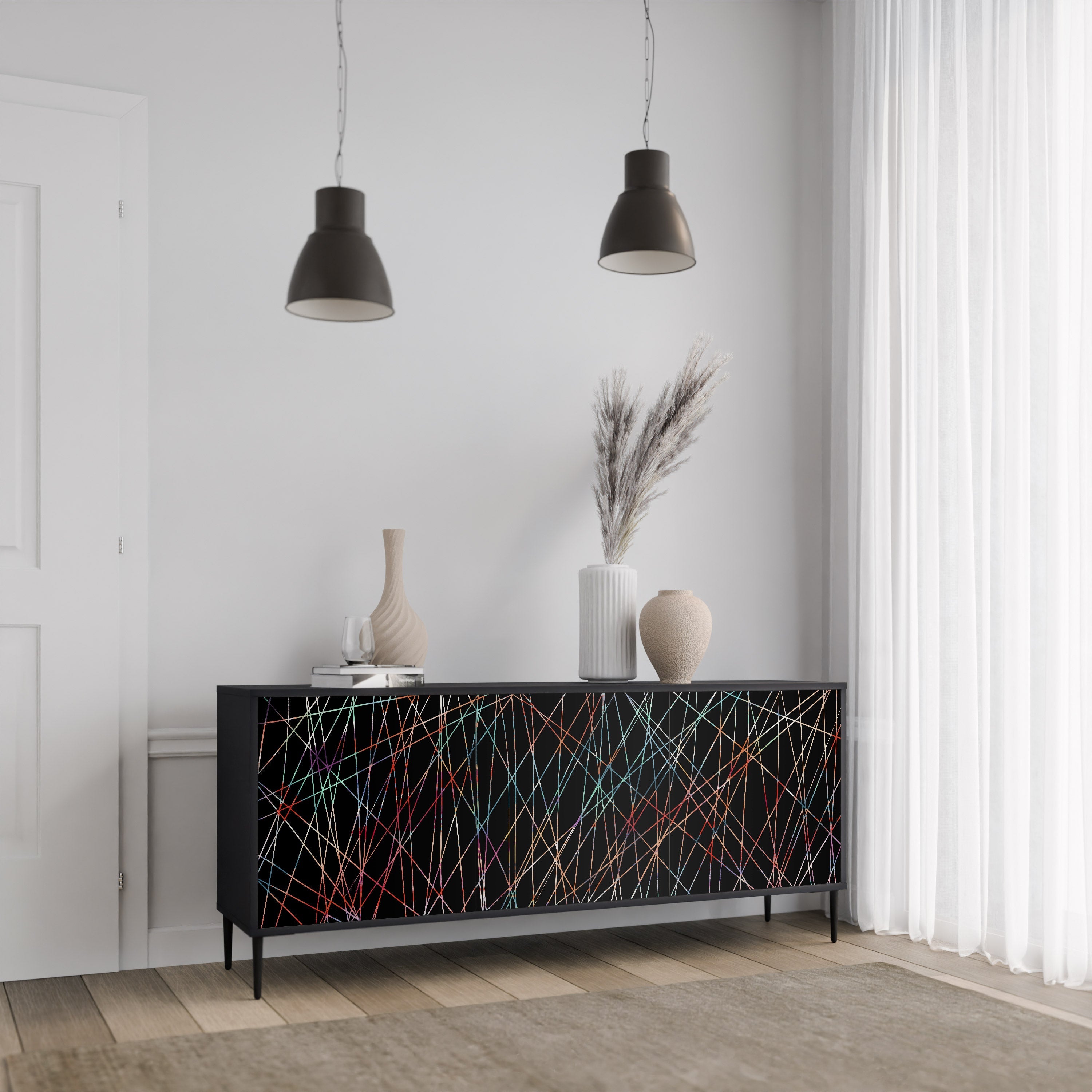 LUMINOUS SNARE Sideboard mit 3 Türen in Schwarz