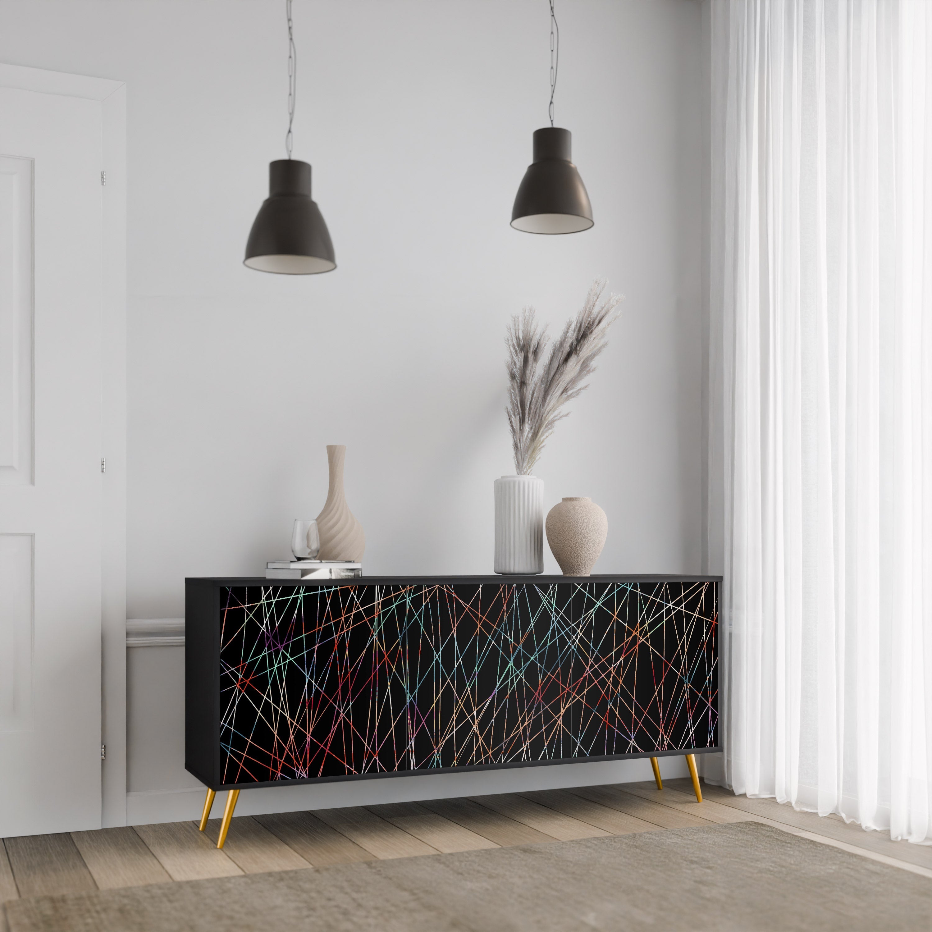 LUMINOUS SNARE Sideboard mit 3 Türen in Schwarz