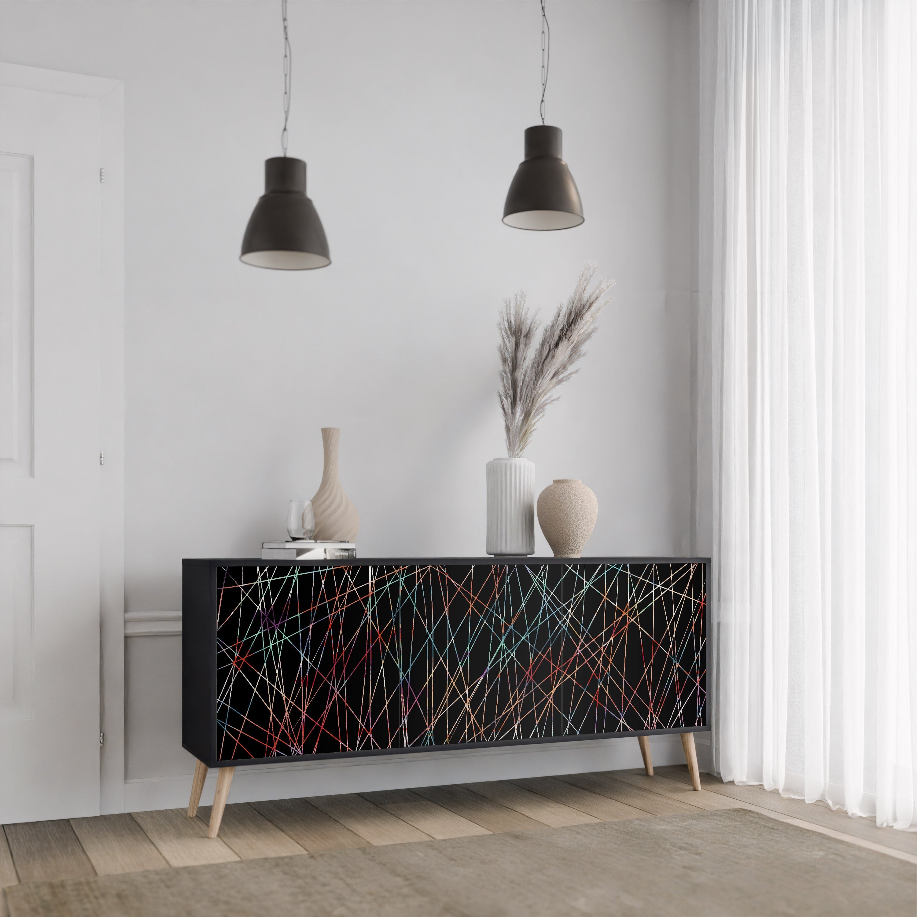 LUMINOUS SNARE Sideboard mit 3 Türen in Schwarz