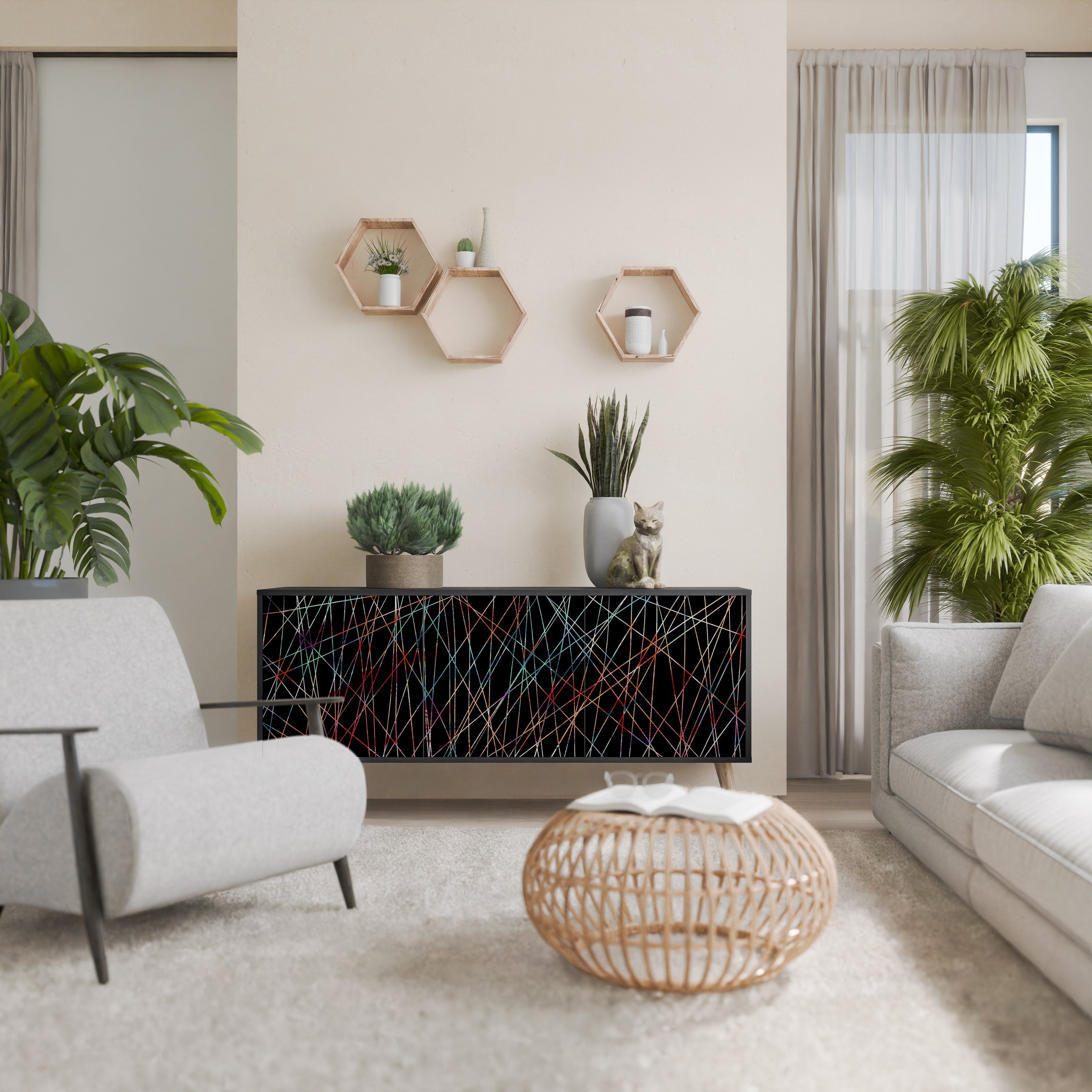 LUMINOUS SNARE Sideboard mit 3 Türen in Schwarz