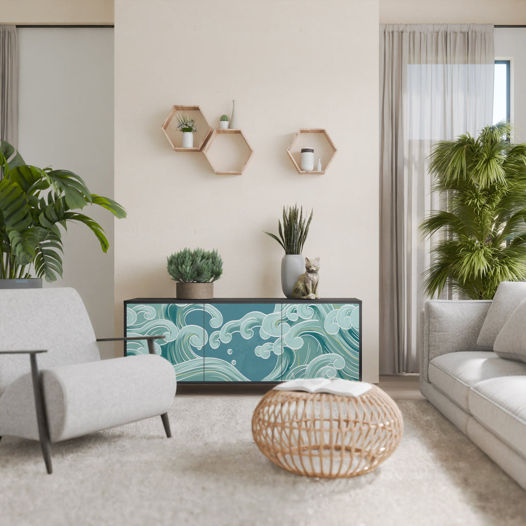 ASIAN SWAY 3-Door Sideboard in Black Finish