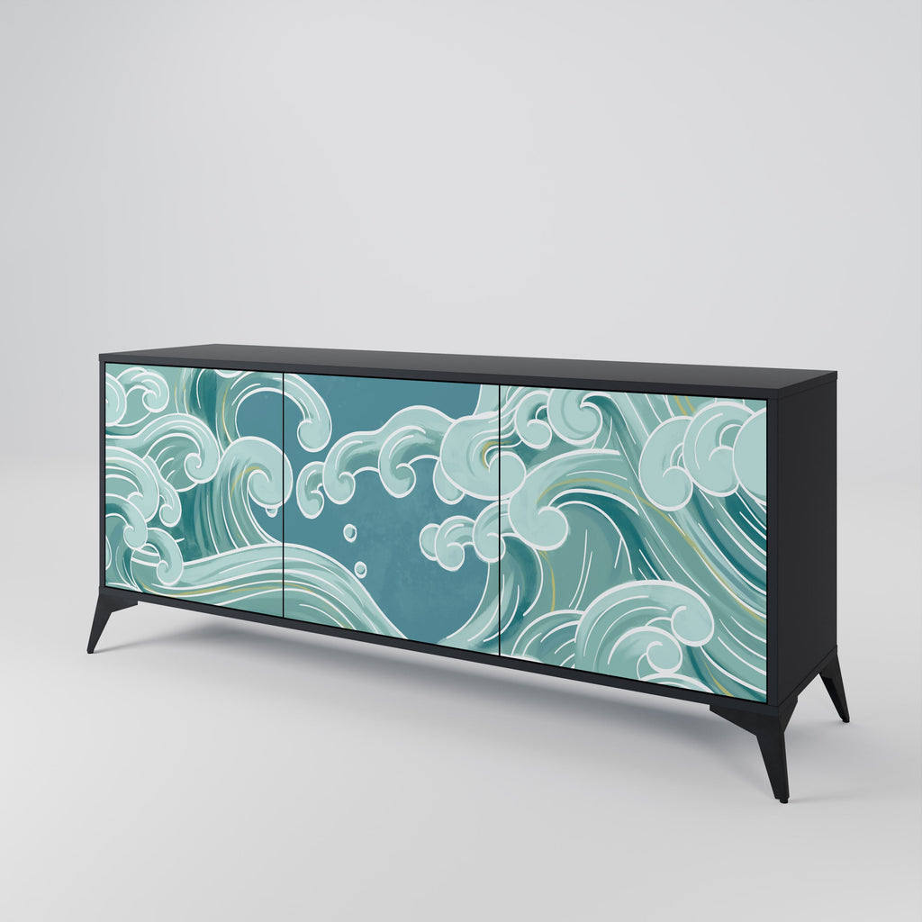 ASIAN SWAY 3-Door Sideboard in Black Finish