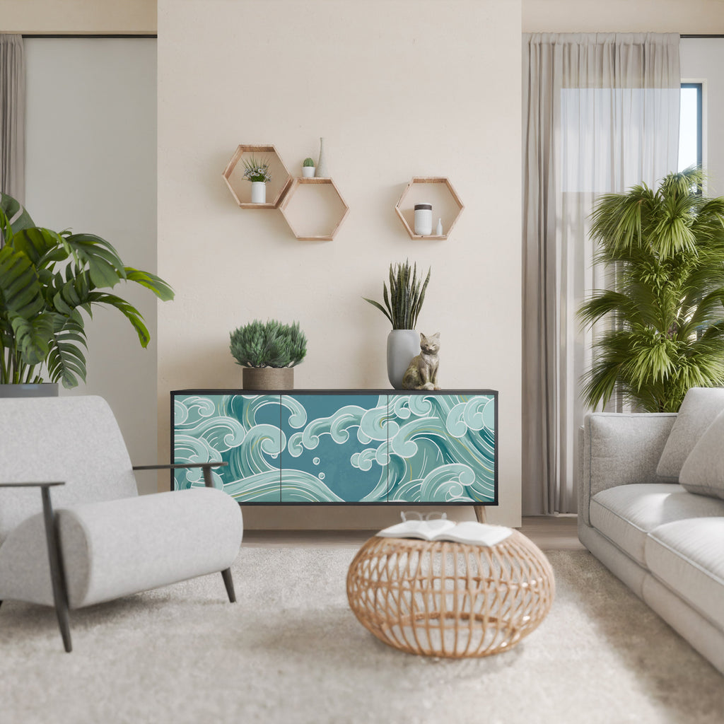 ASIAN SWAY 3-Door Sideboard in Black Finish