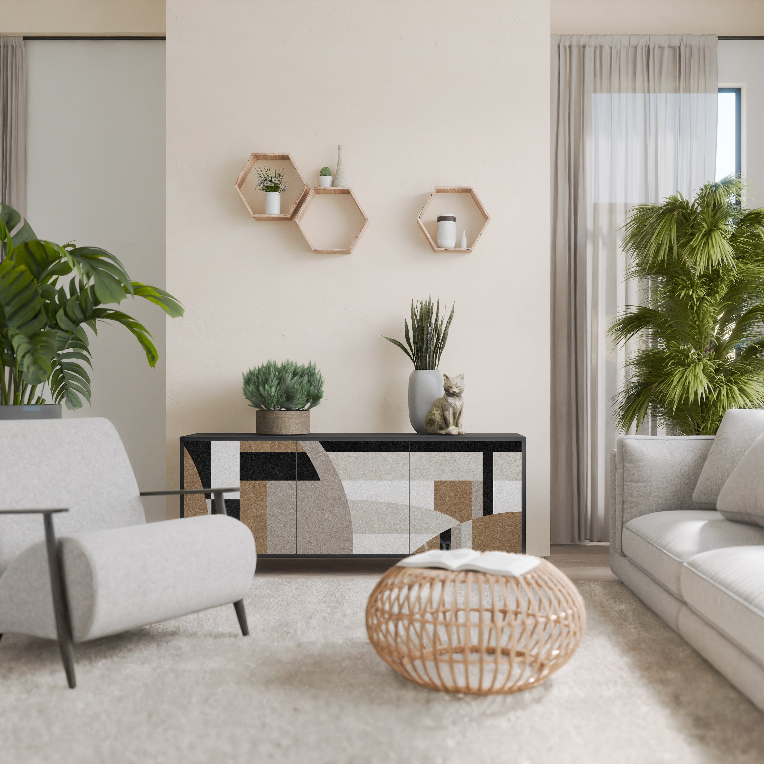 DELICATE MEMENTO Sideboard mit 3 Türen in Schwarz