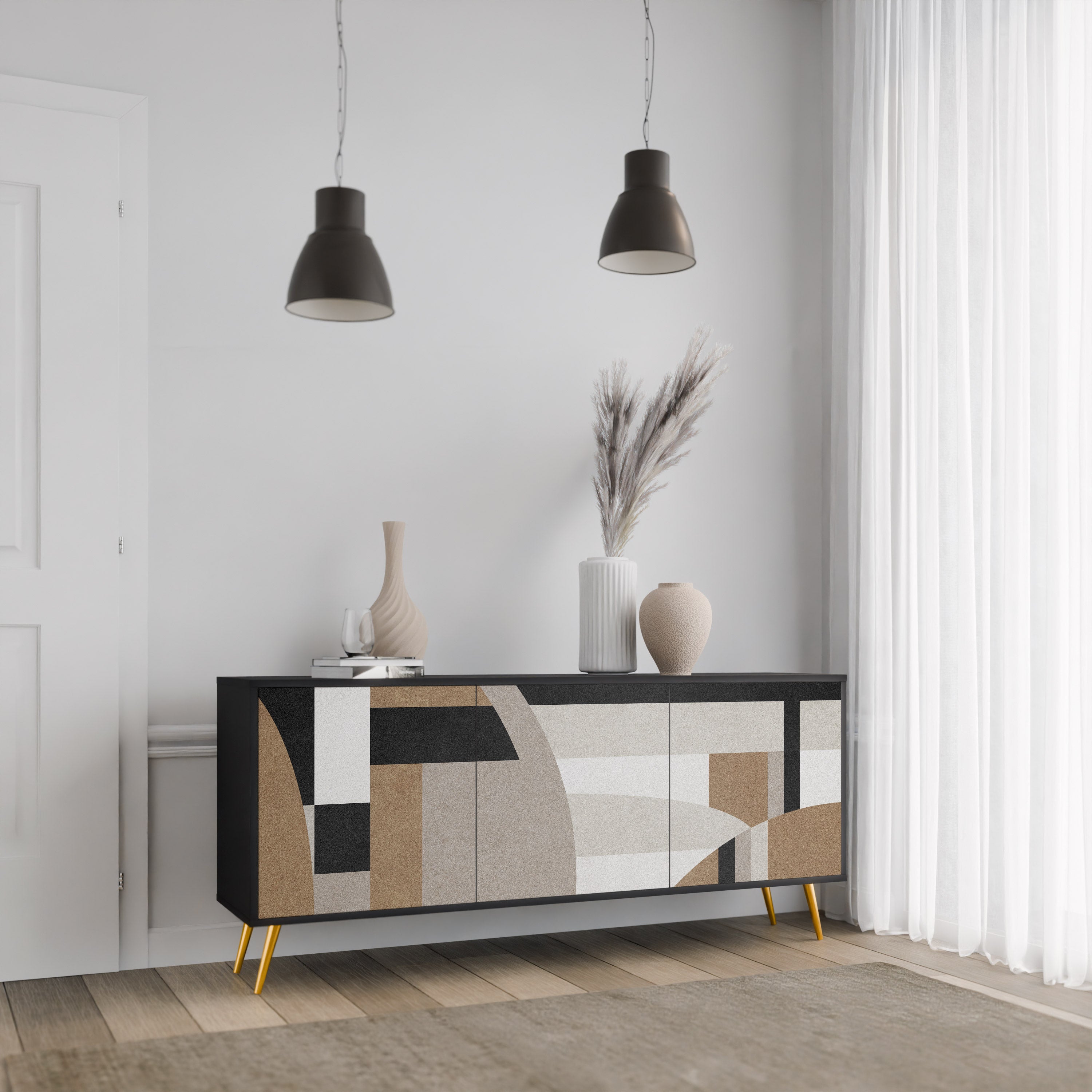 DELICATE MEMENTO Sideboard mit 3 Türen in Schwarz