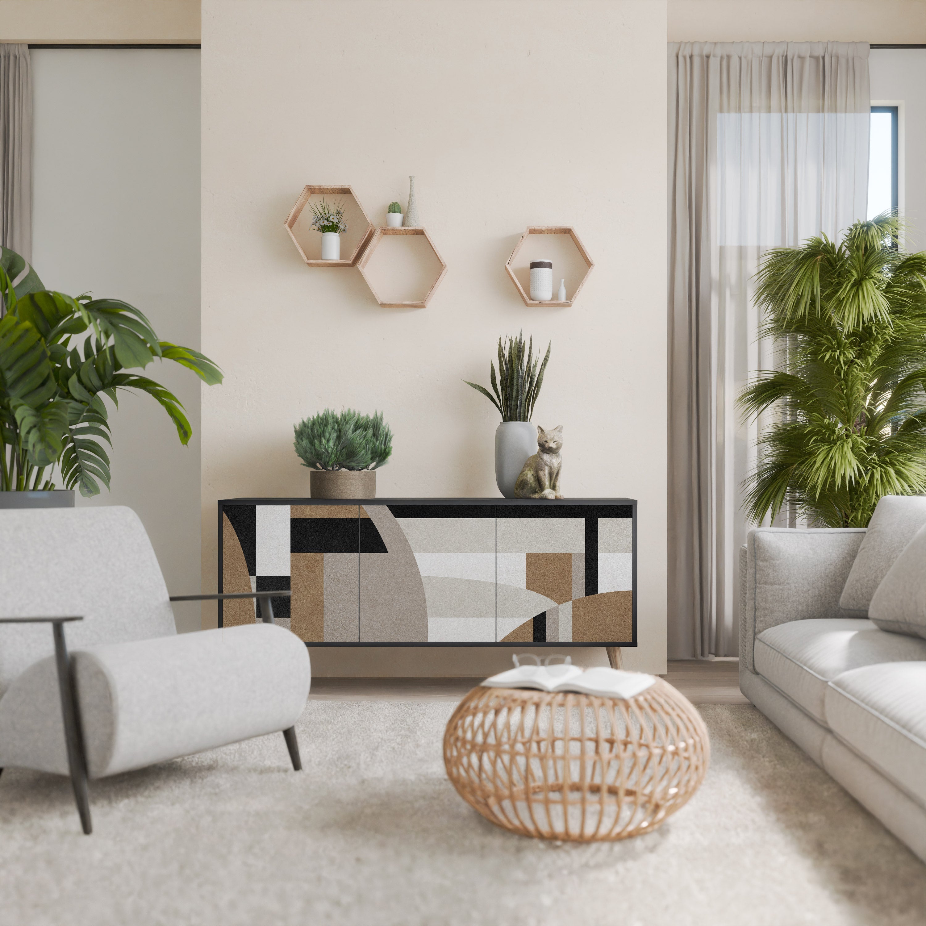 DELICATE MEMENTO Sideboard mit 3 Türen in Schwarz