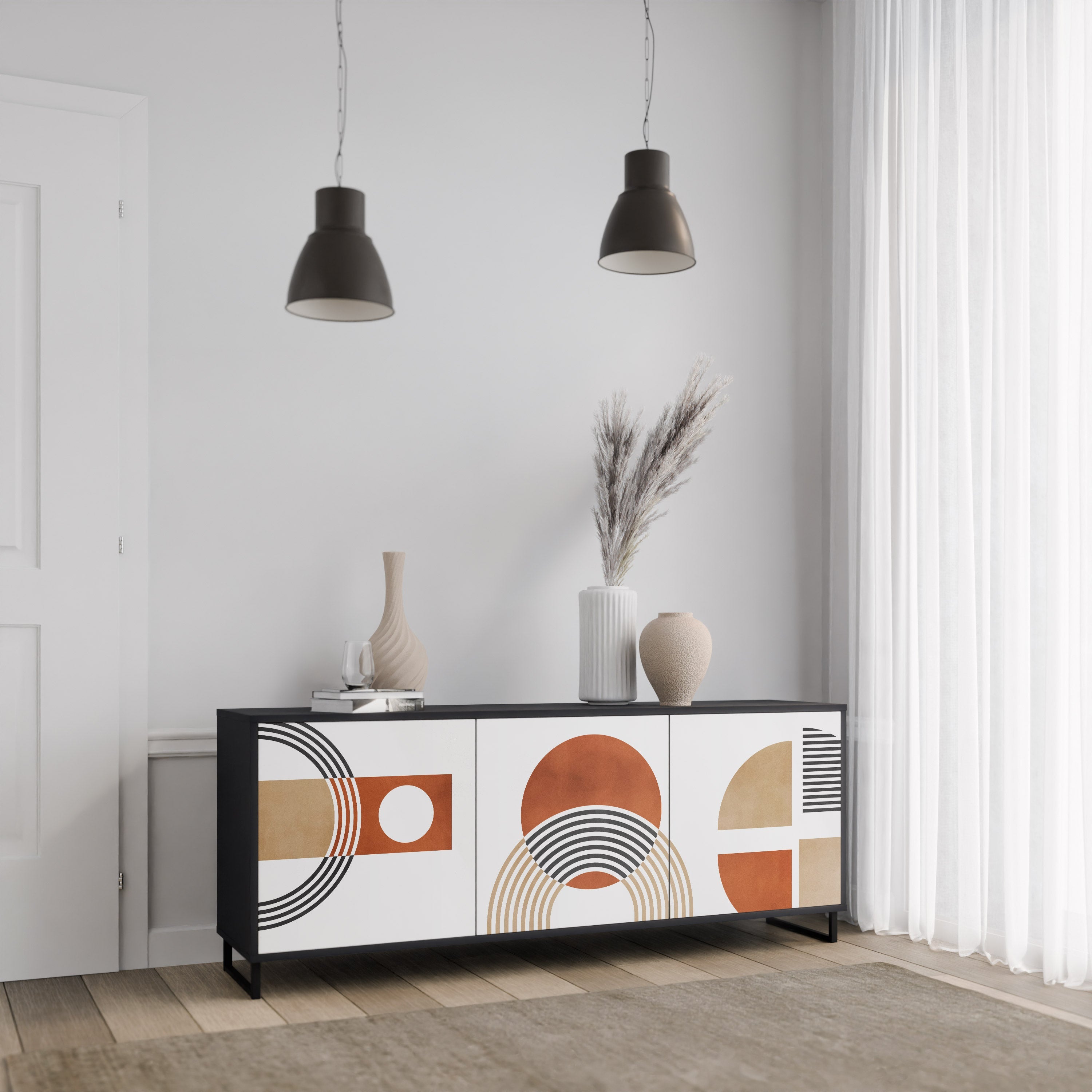 CIRCLE RHYTM Sideboard mit 3 Türen in Schwarz
