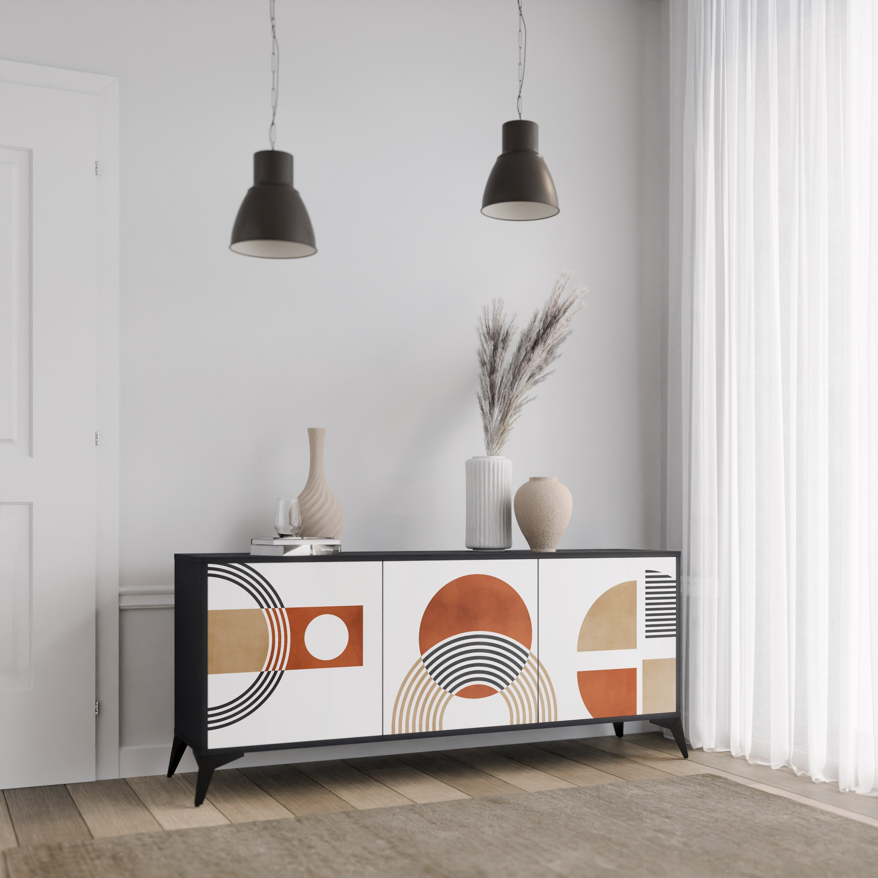 CIRCLE RHYTM Sideboard mit 3 Türen in Schwarz