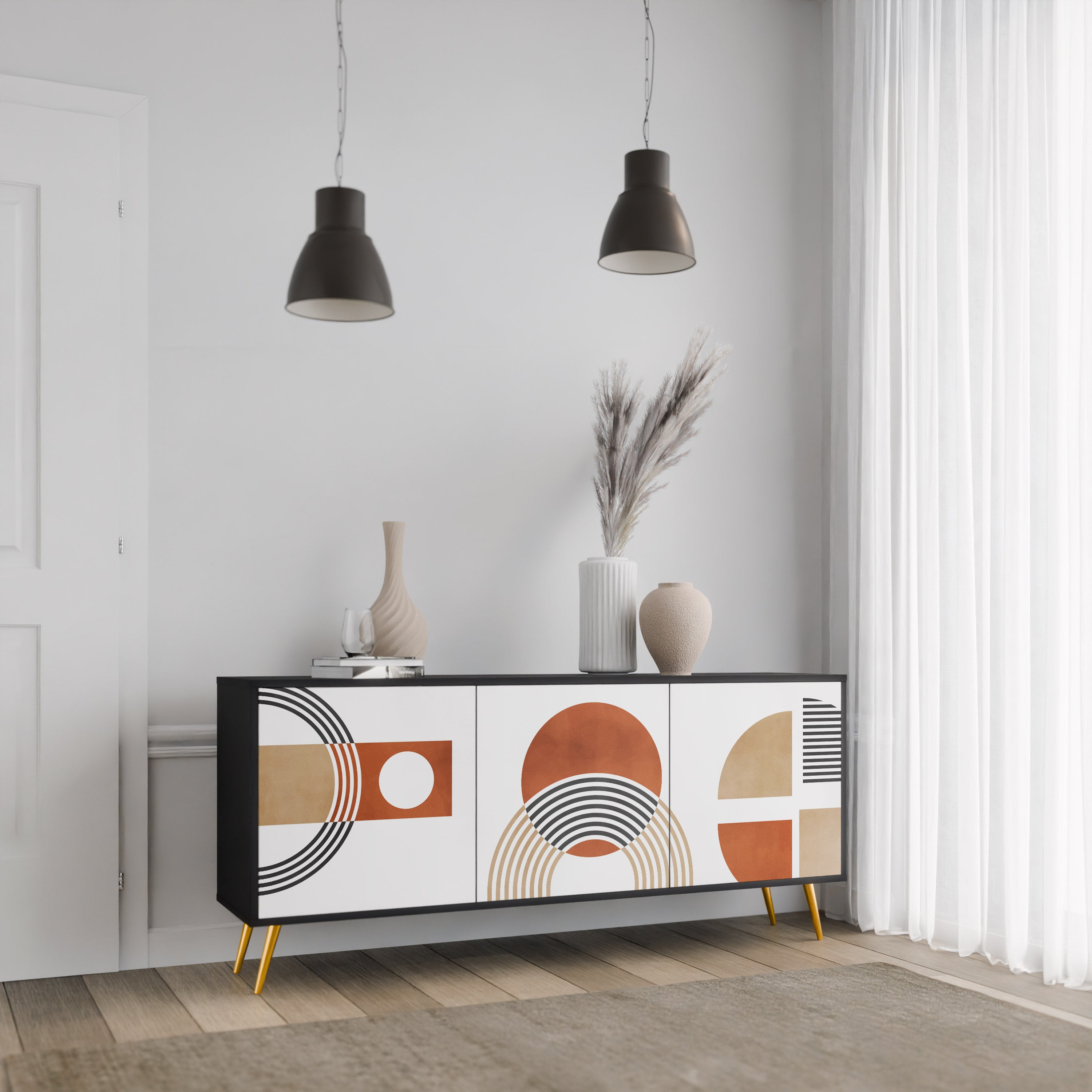 CIRCLE RHYTM Sideboard mit 3 Türen in Schwarz