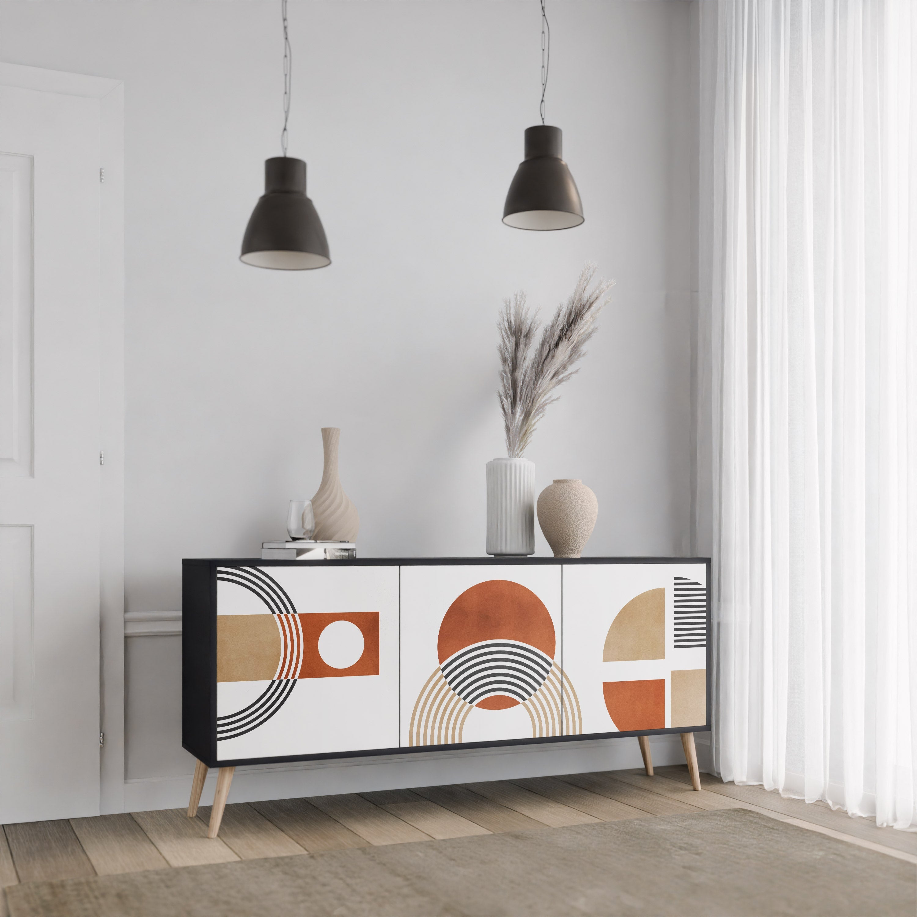 CIRCLE RHYTM Sideboard mit 3 Türen in Schwarz