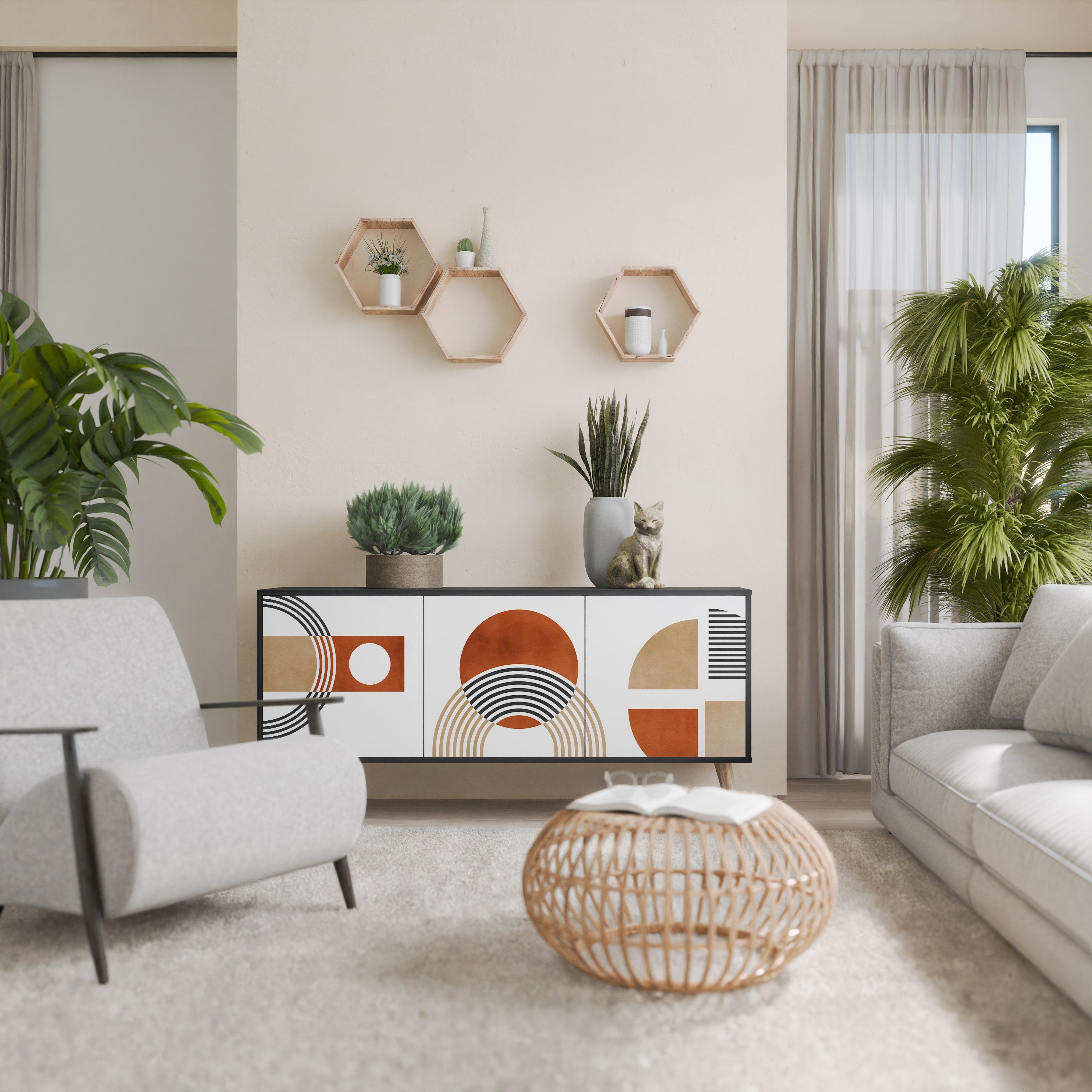 CIRCLE RHYTM Sideboard mit 3 Türen in Schwarz