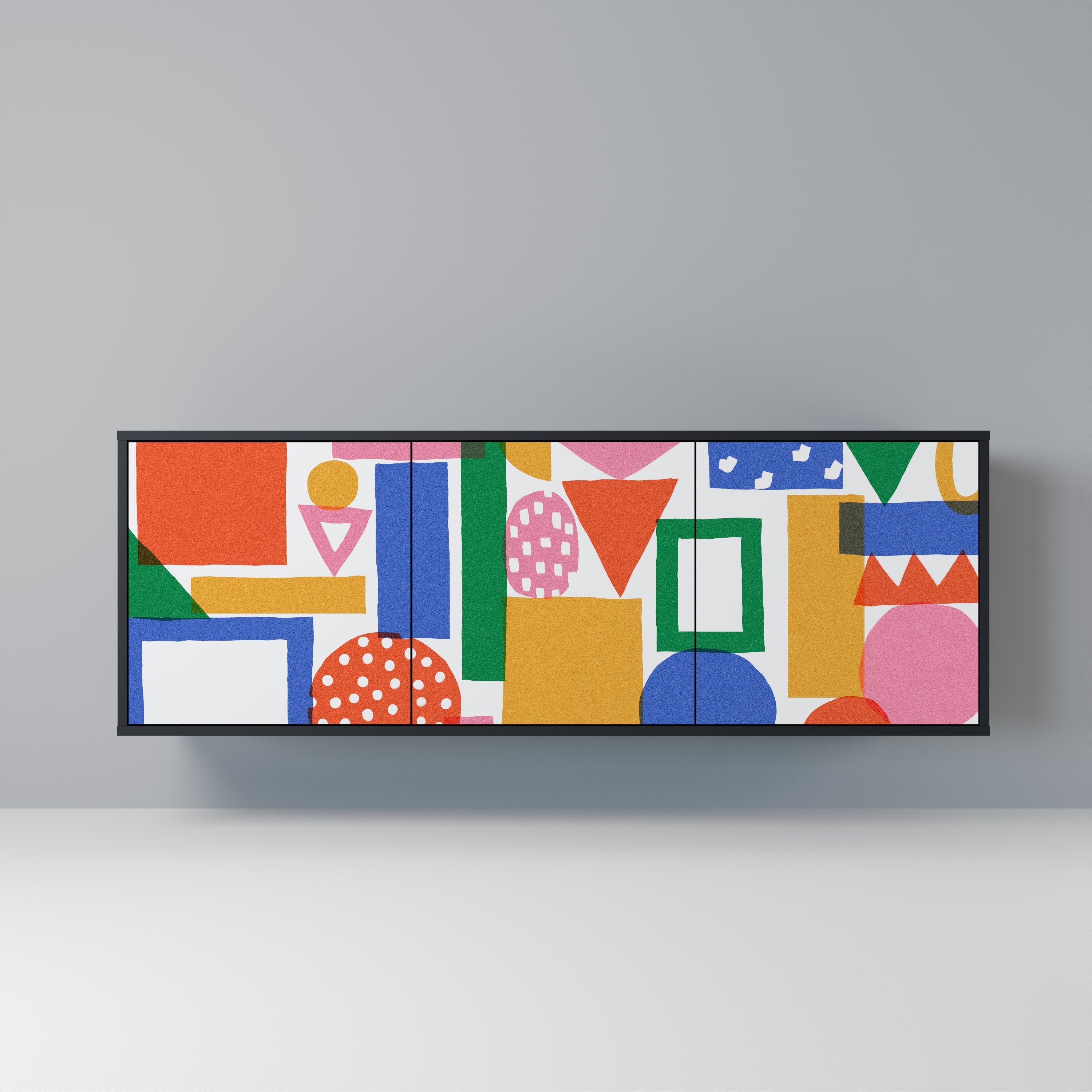 GEOMETRIC GLIMMER Sideboard mit 3 Türen in Schwarz