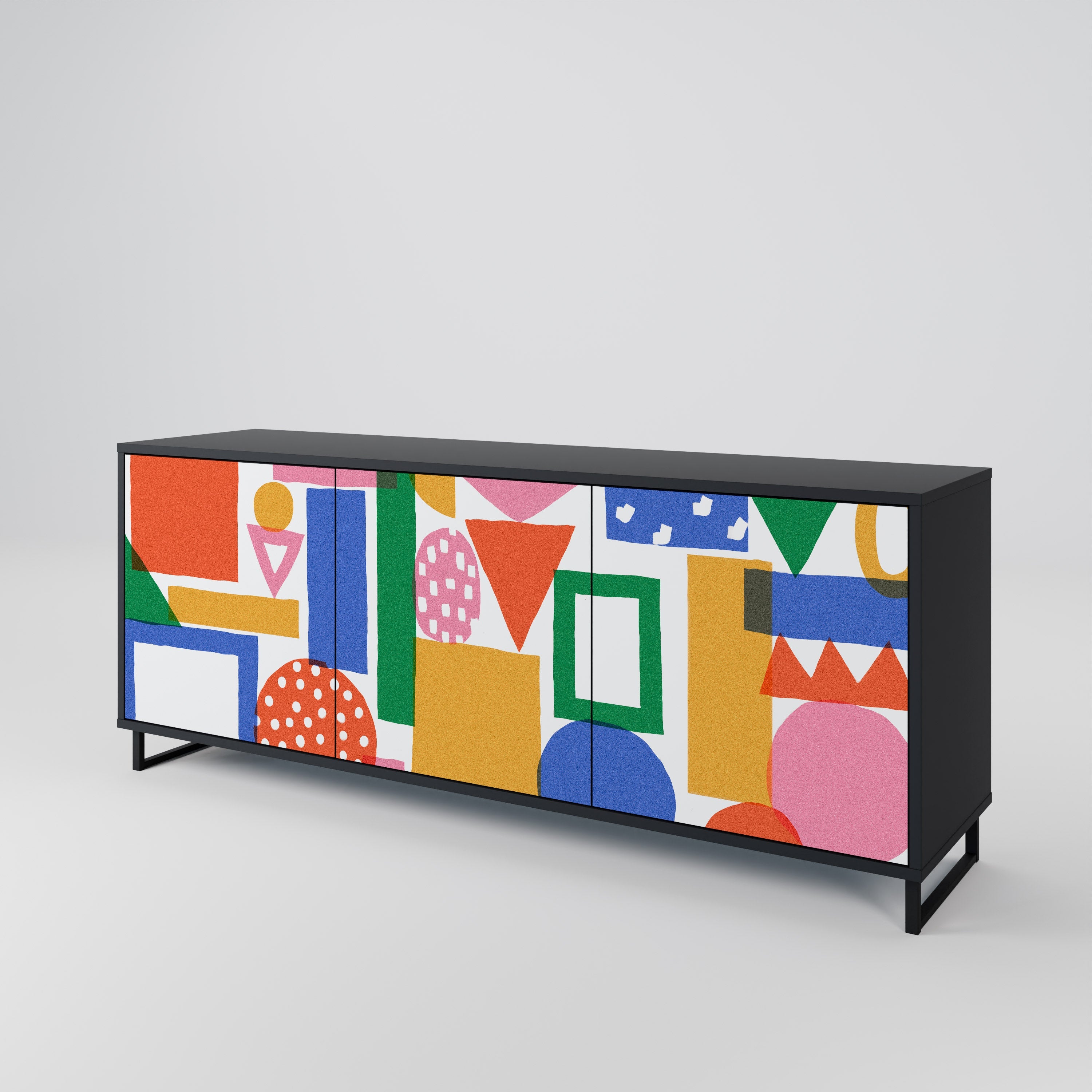 GEOMETRIC GLIMMER Sideboard mit 3 Türen in Schwarz