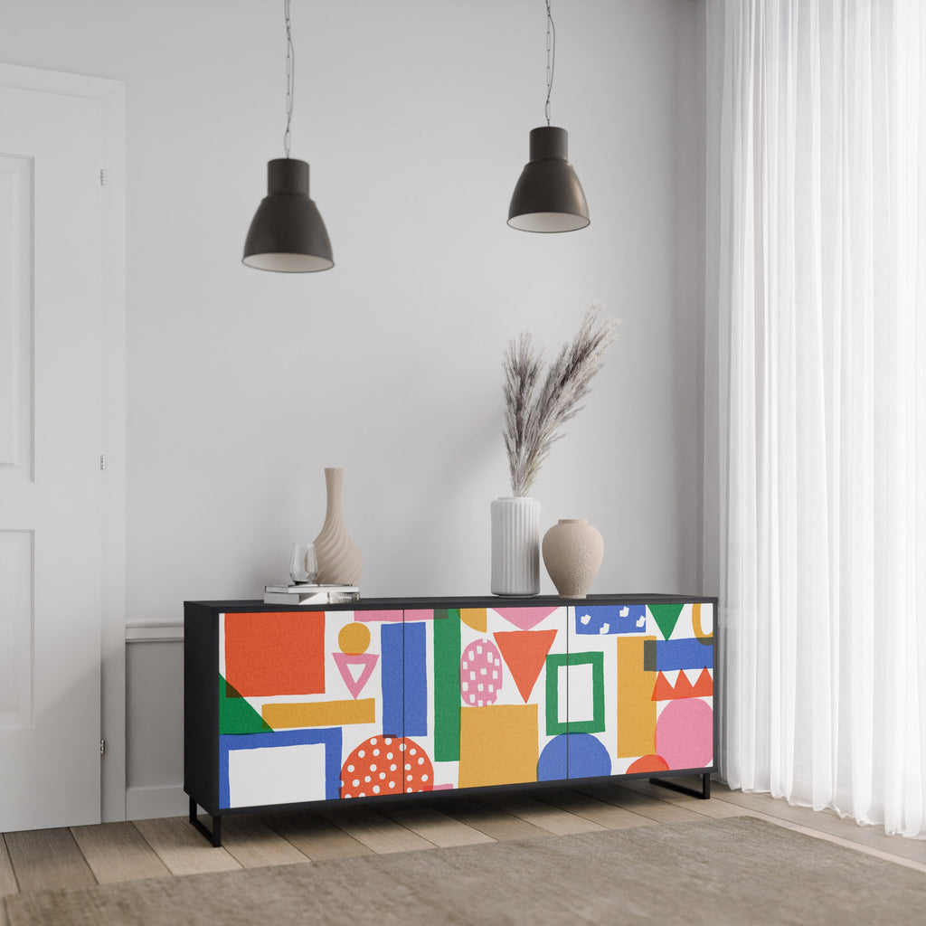 GEOMETRIC GLIMMER Sideboard mit 3 Türen in Schwarz
