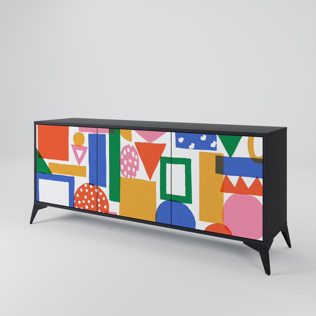GEOMETRIC GLIMMER Sideboard mit 3 Türen in Schwarz
