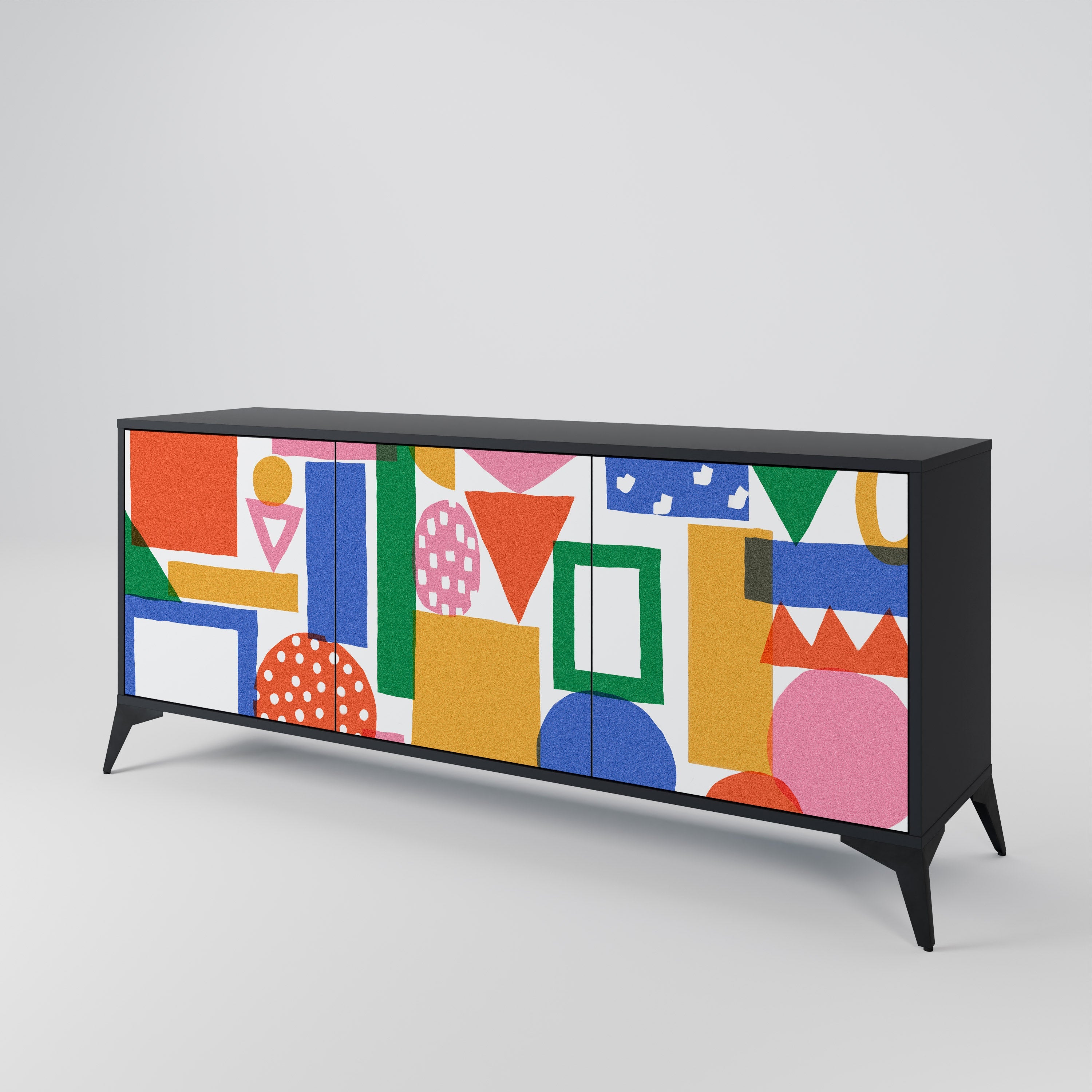 GEOMETRIC GLIMMER Sideboard mit 3 Türen in Schwarz