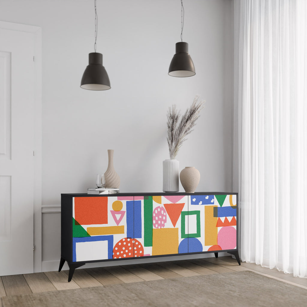 GEOMETRIC GLIMMER Sideboard mit 3 Türen in Schwarz