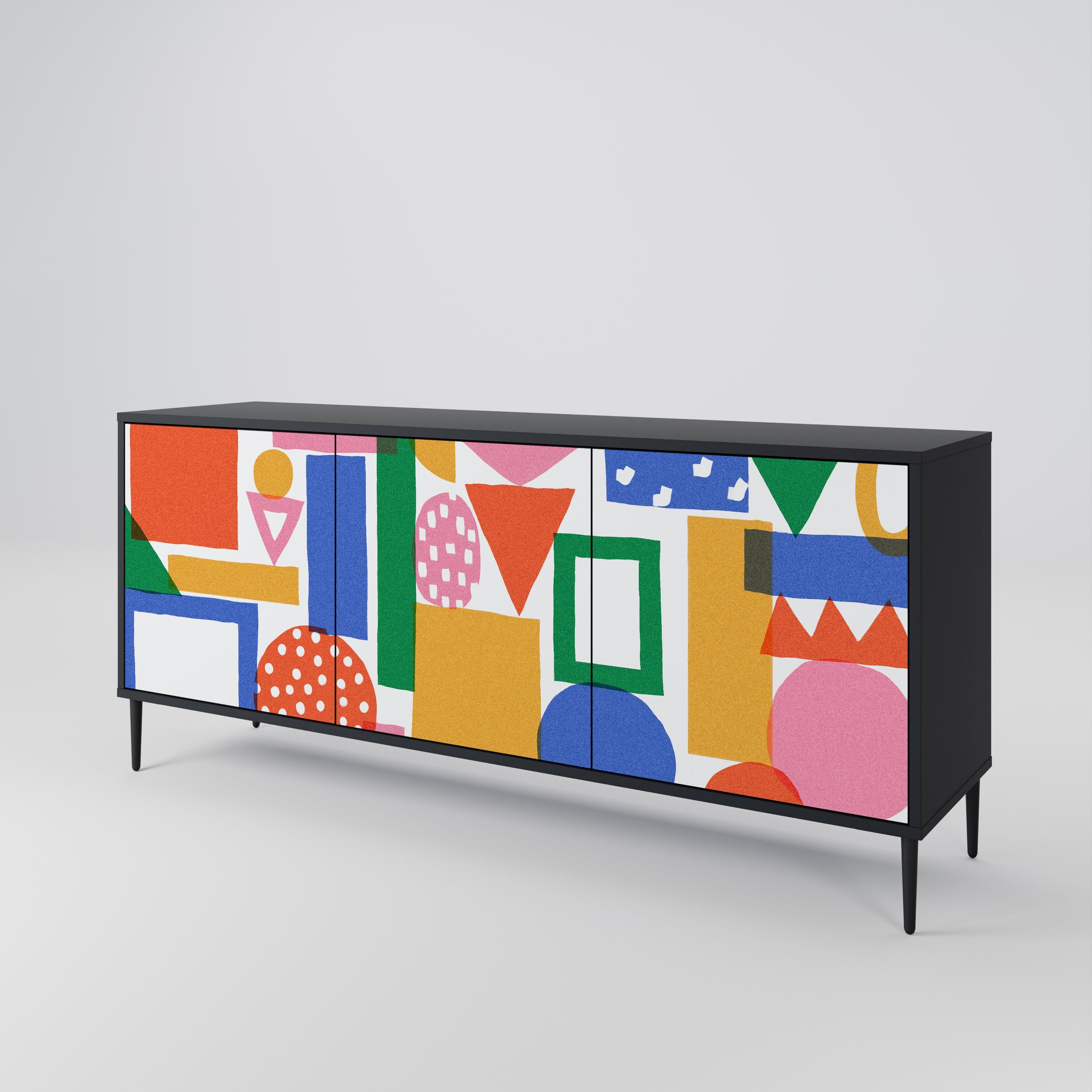 GEOMETRIC GLIMMER Sideboard mit 3 Türen in Schwarz