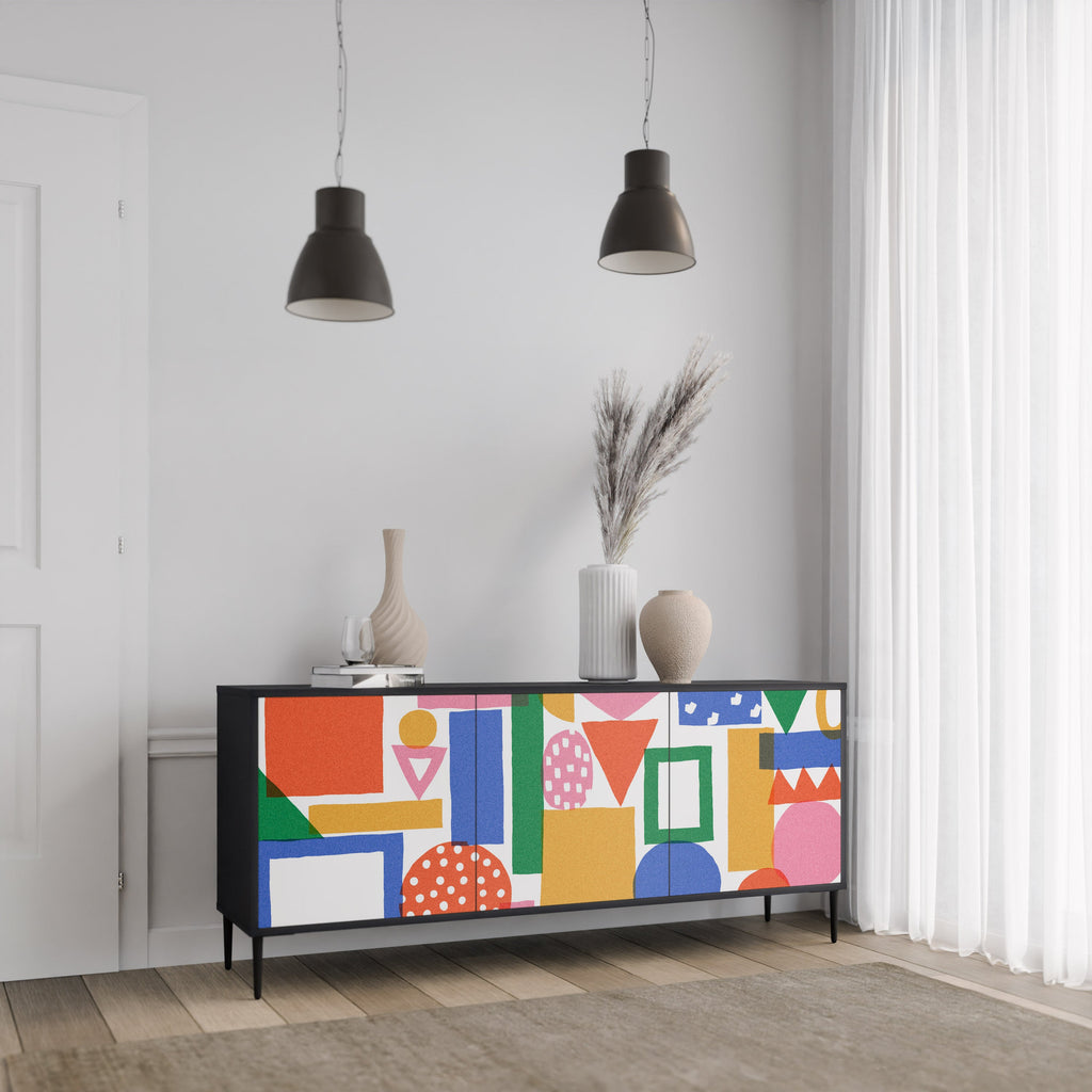 GEOMETRIC GLIMMER Sideboard mit 3 Türen in Schwarz