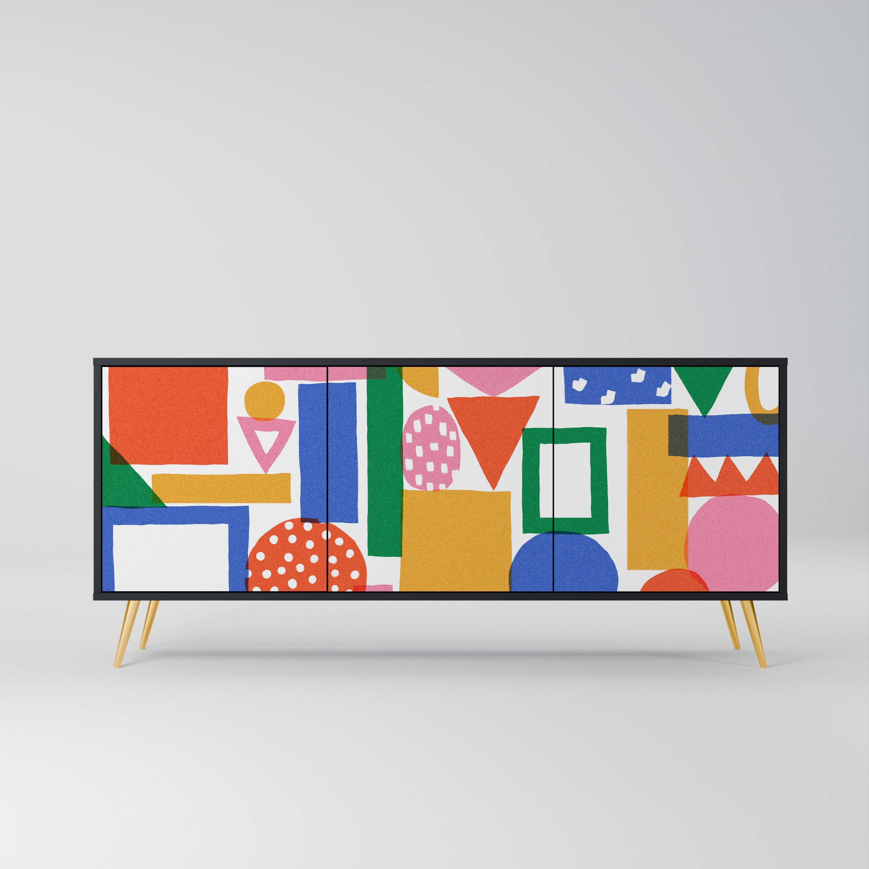 GEOMETRIC GLIMMER Sideboard mit 3 Türen in Schwarz