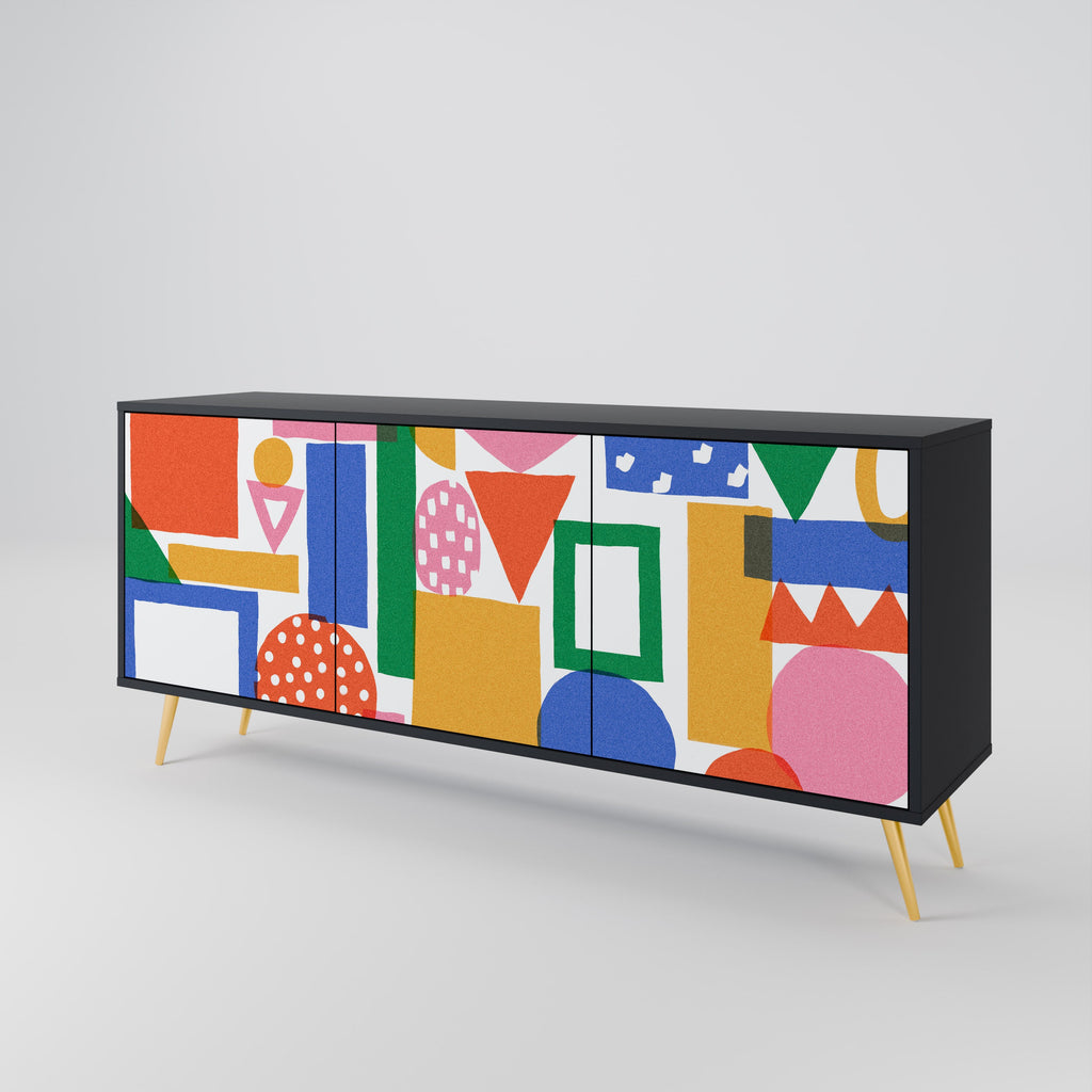 GEOMETRIC GLIMMER Sideboard mit 3 Türen in Schwarz