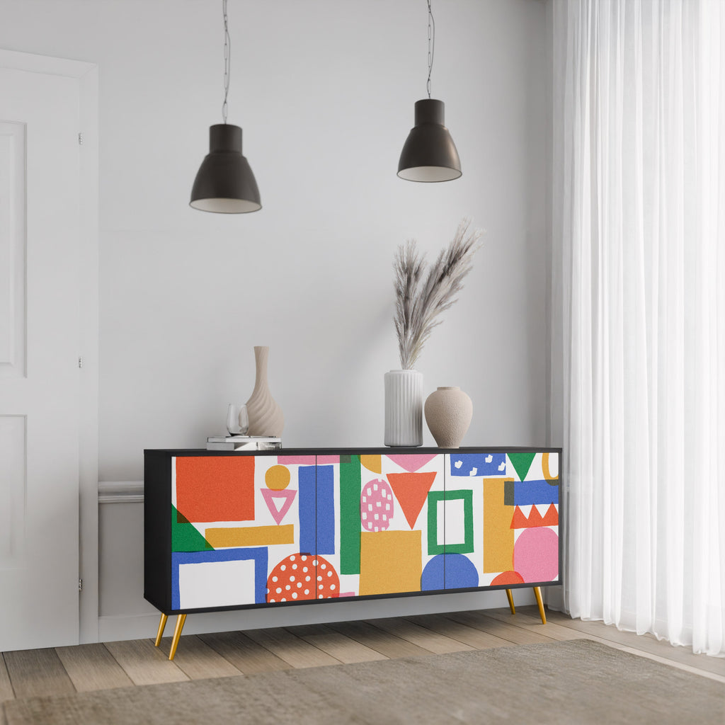GEOMETRIC GLIMMER Sideboard mit 3 Türen in Schwarz