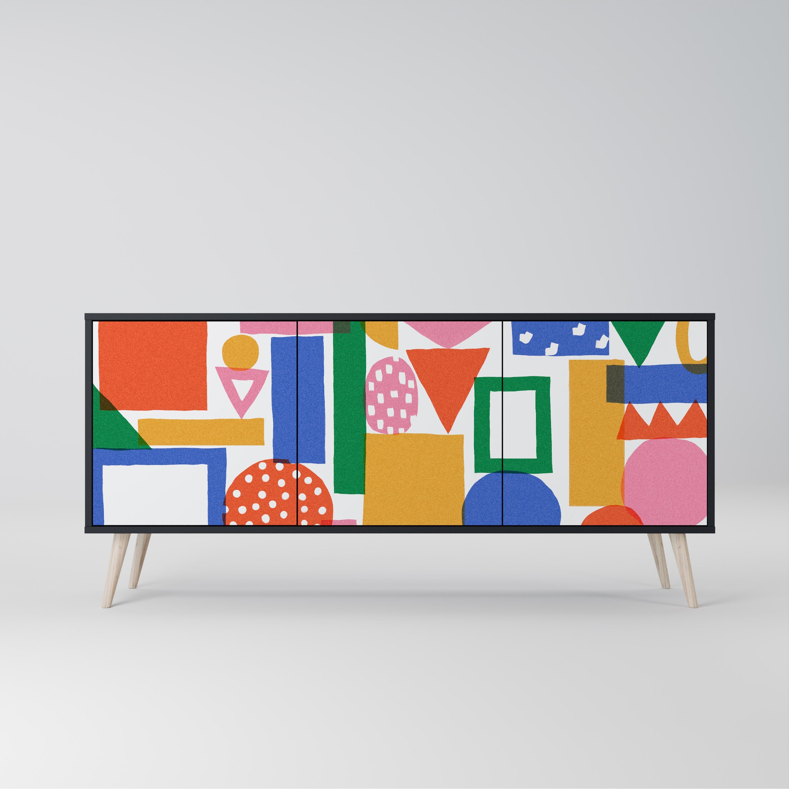 GEOMETRIC GLIMMER Sideboard mit 3 Türen in Schwarz