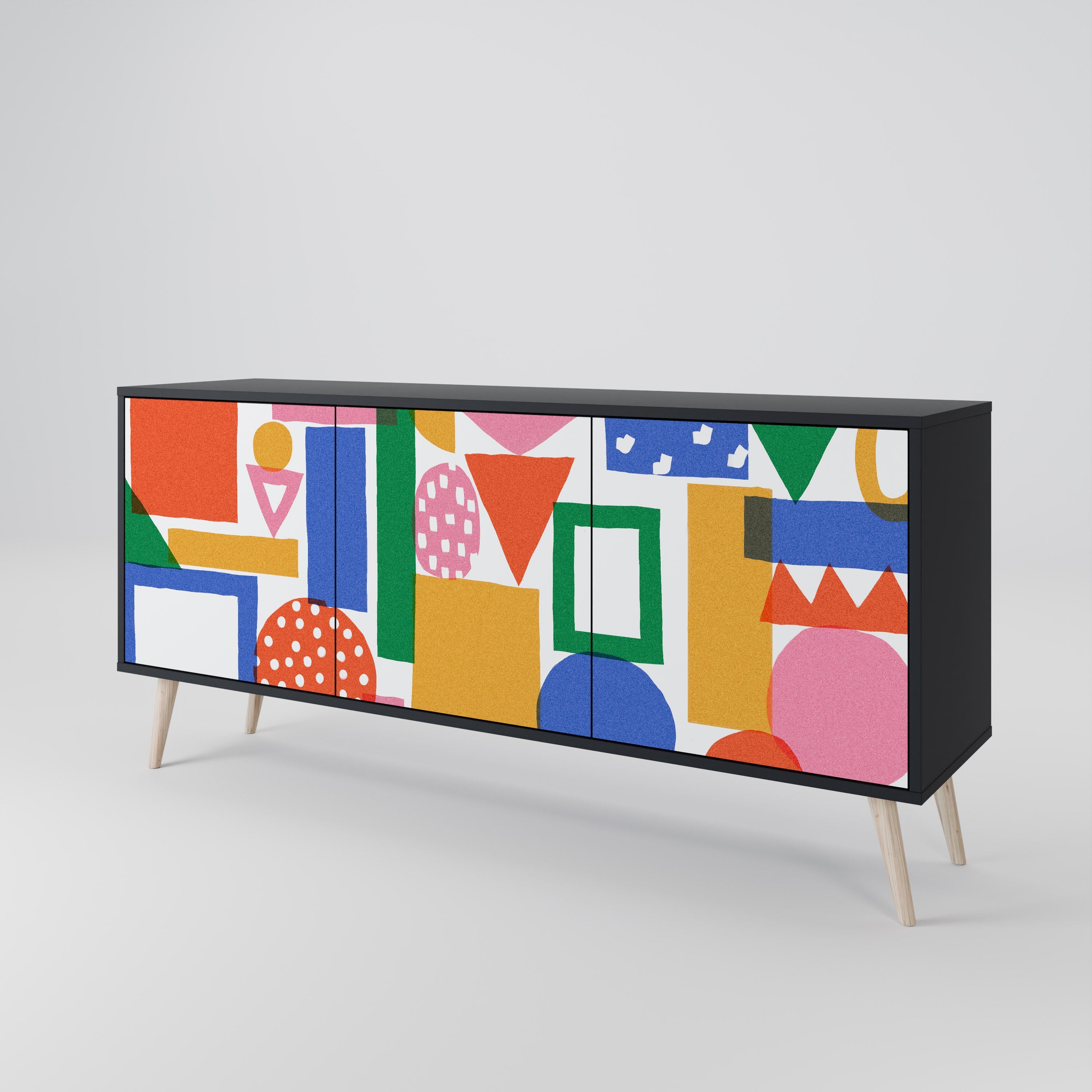 GEOMETRIC GLIMMER Sideboard mit 3 Türen in Schwarz