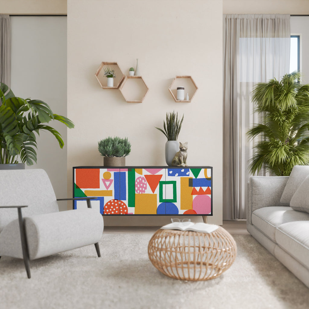 GEOMETRIC GLIMMER Sideboard mit 3 Türen in Schwarz