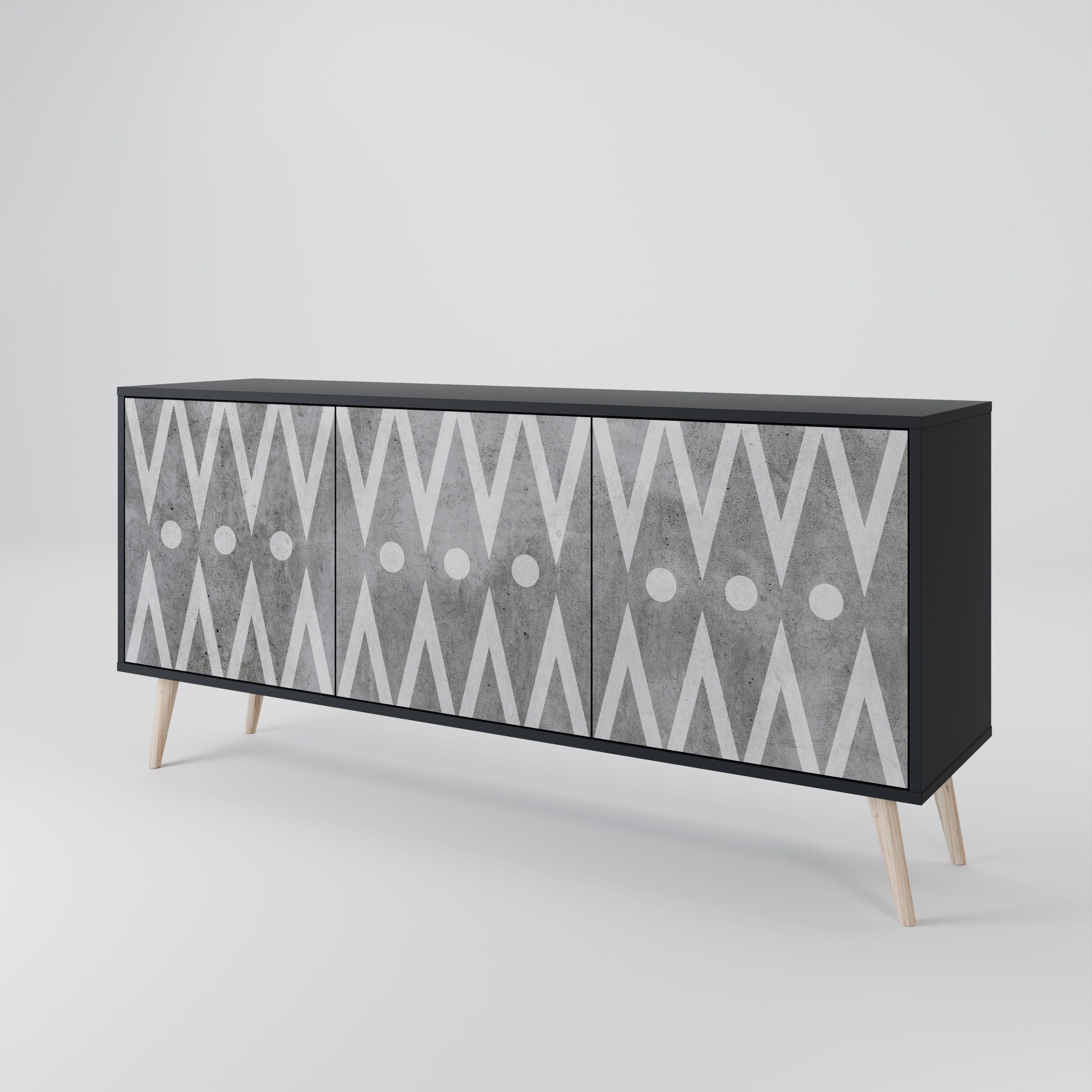 SHARP EDGES Sideboard mit 3 Türen in Schwarz