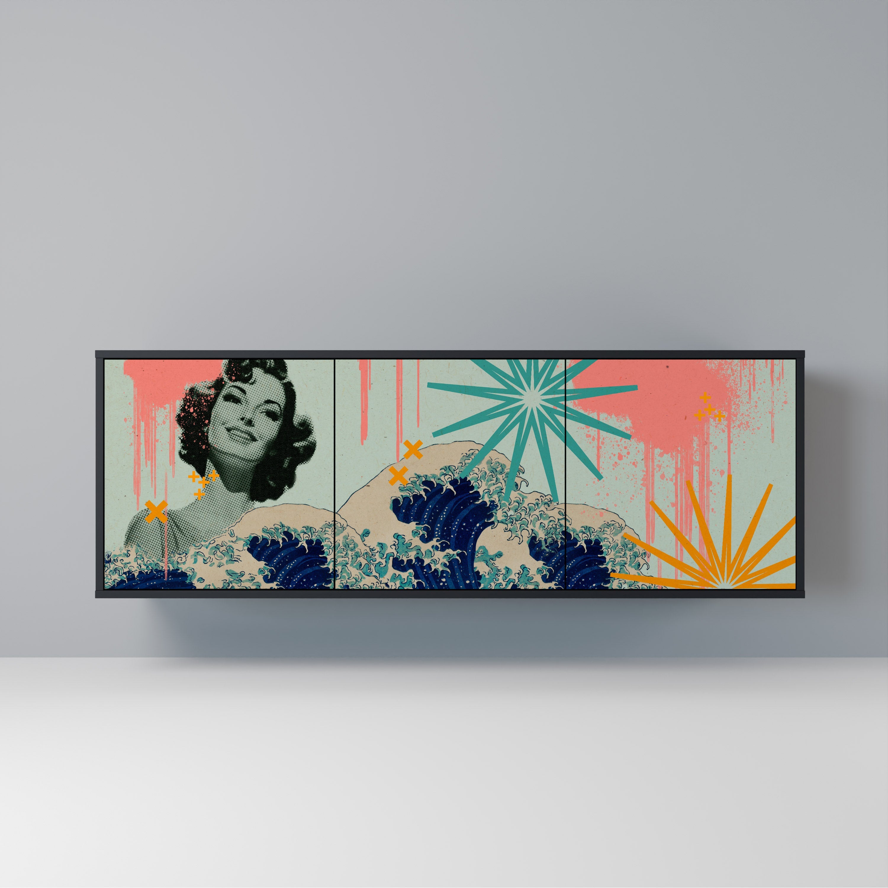 KANAGAWA BEAUTY Sideboard mit 3 Türen in Schwarz