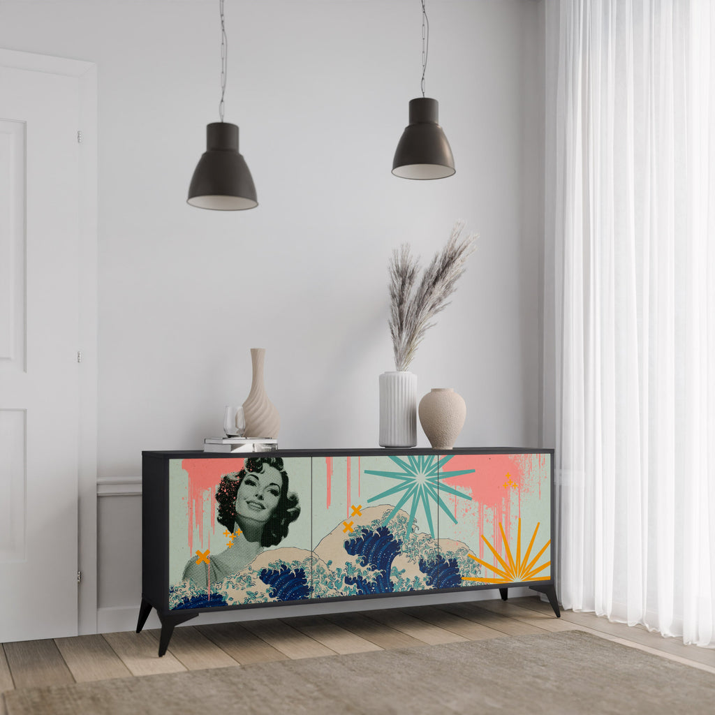KANAGAWA BEAUTY Sideboard mit 3 Türen in Schwarz