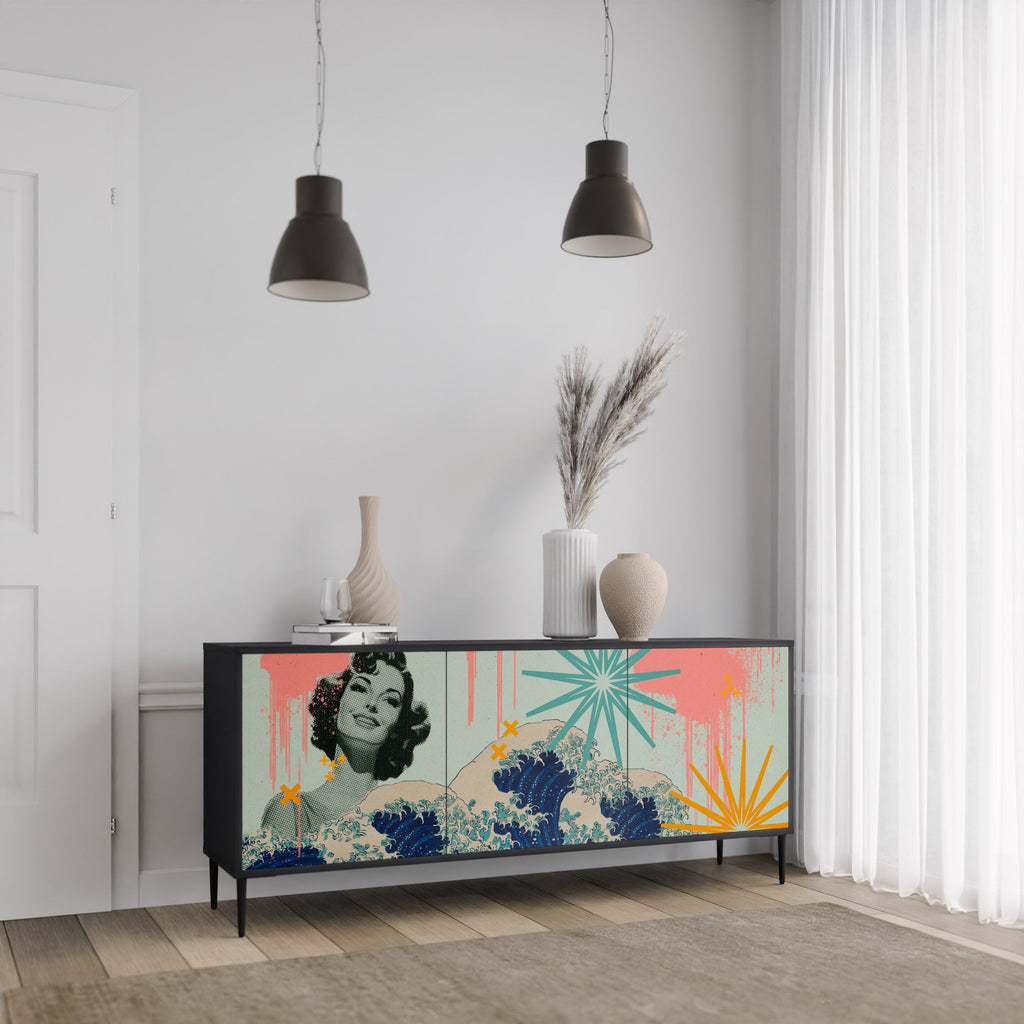 KANAGAWA BEAUTY Sideboard mit 3 Türen in Schwarz
