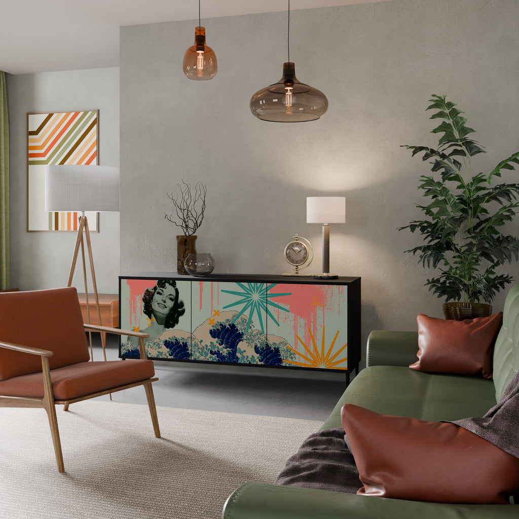 KANAGAWA BEAUTY Sideboard mit 3 Türen in Schwarz