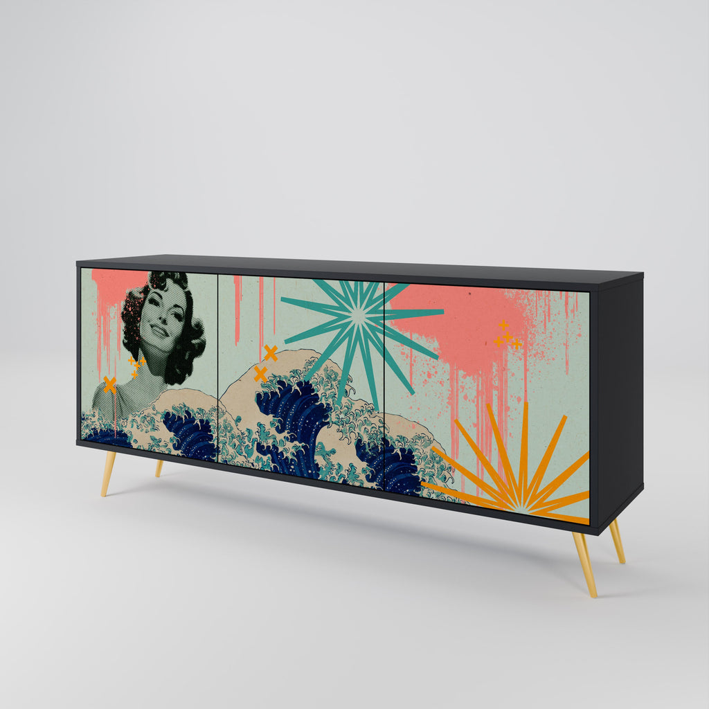 KANAGAWA BEAUTY Sideboard mit 3 Türen in Schwarz