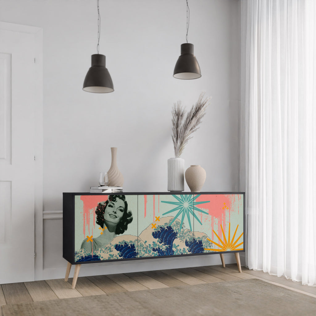 KANAGAWA BEAUTY Sideboard mit 3 Türen in Schwarz
